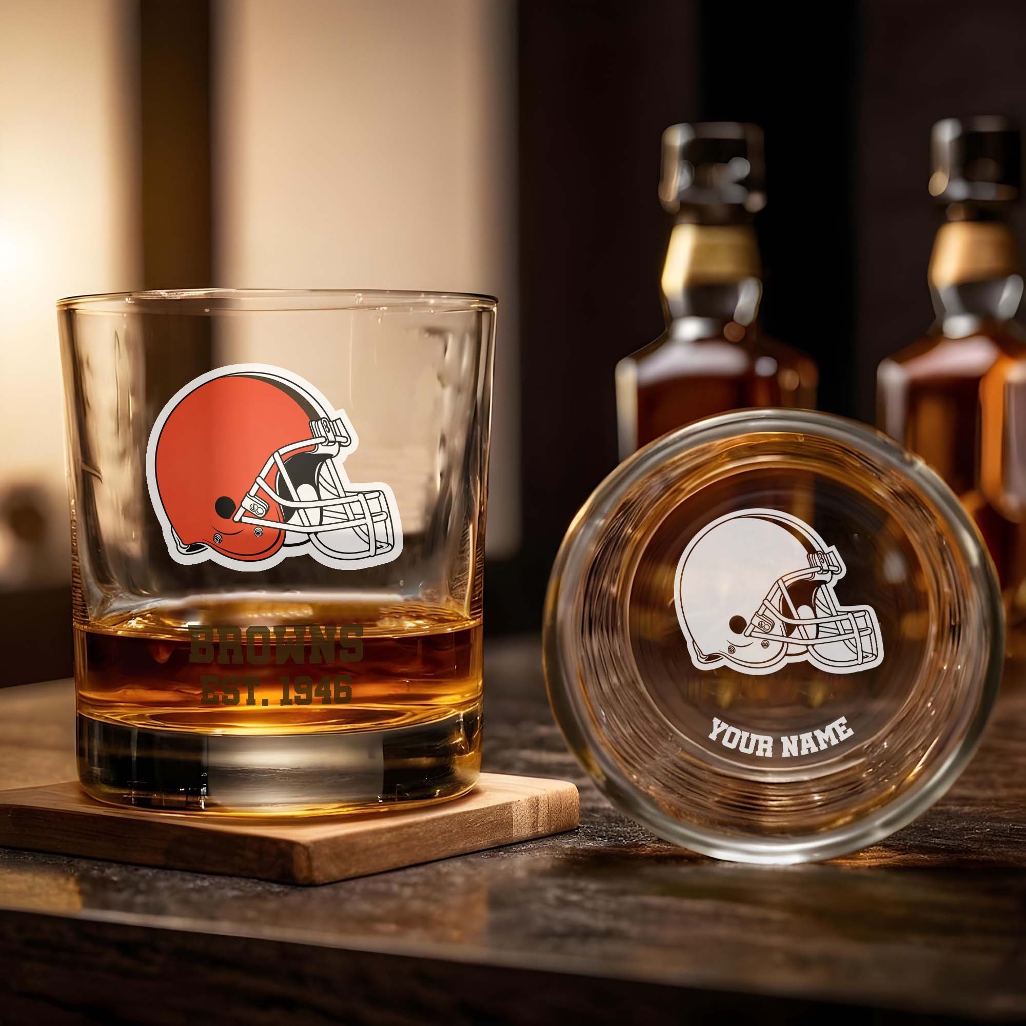 Alternative view of Cleveland Browns Engraved Whiskey Glass Custom Your Name, Groomsman 11oz Whiskey Glass, Football Gift, Gifts for Dad EHIVM-03271493