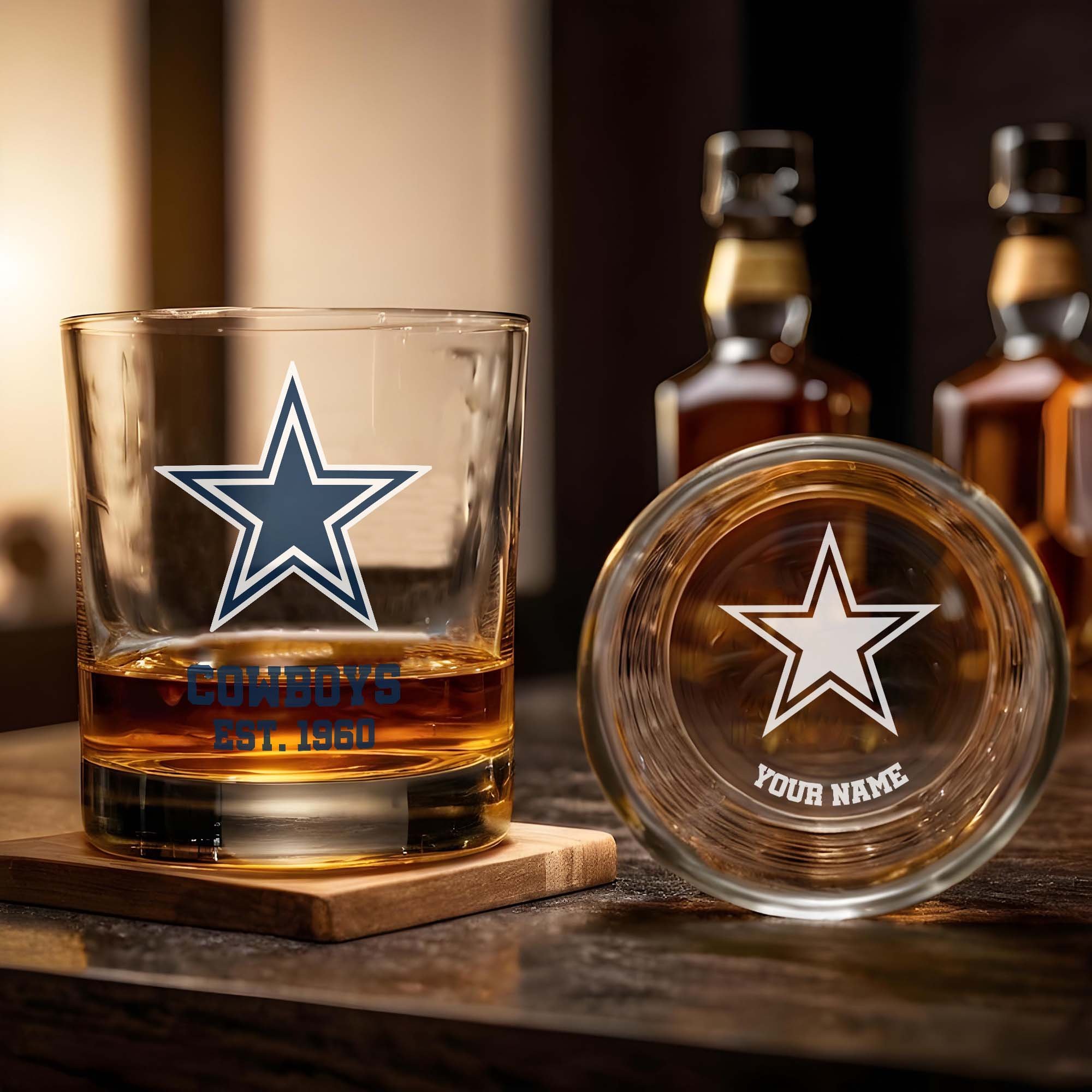 Alternative view of Dallas Cowboys Engraved Whiskey Glass Custom Your Name, Groomsman 11oz Whiskey Glass, Football Gift, Gifts for Dad EHIVM-03271493