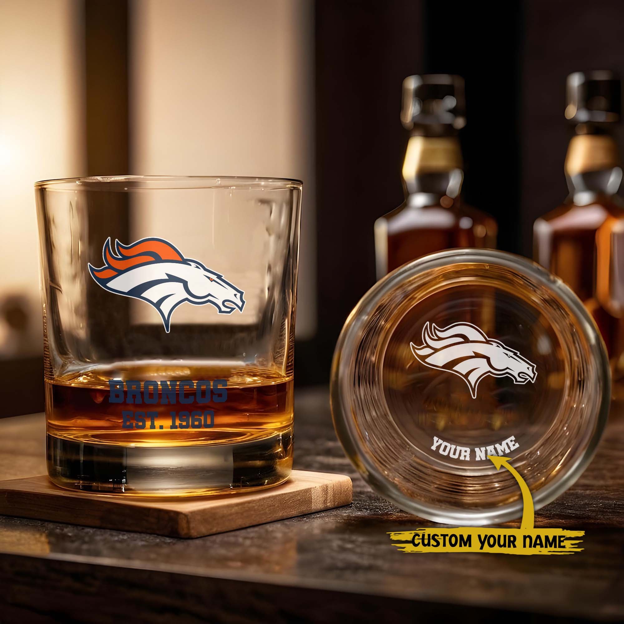 Denver Broncos Engraved Whiskey Glass Custom Your Name, Groomsman 11oz Whiskey Glass, Football Gift, Gifts for Dad EHIVM-03271493