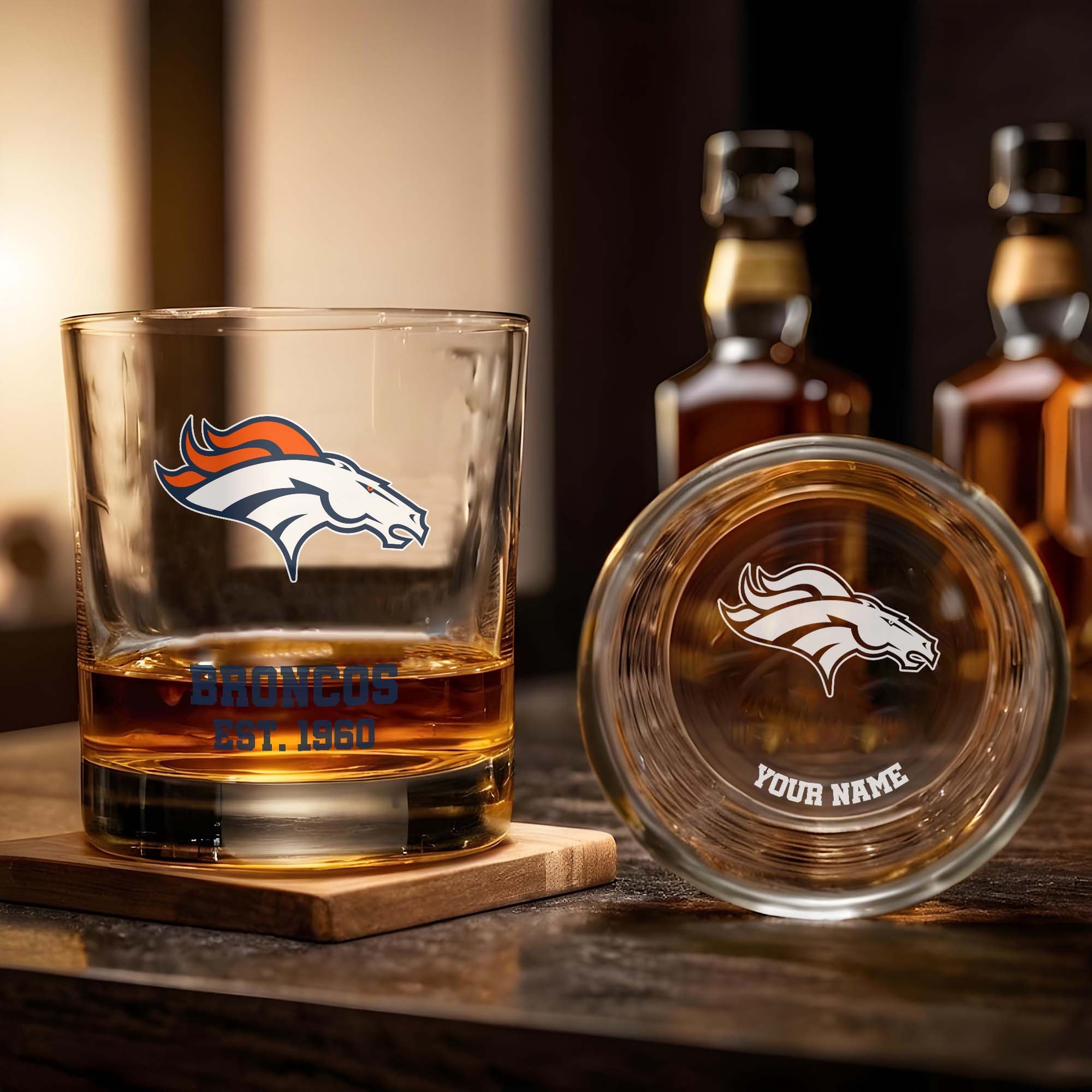 Alternative view of Denver Broncos Engraved Whiskey Glass Custom Your Name, Groomsman 11oz Whiskey Glass, Football Gift, Gifts for Dad EHIVM-03271493