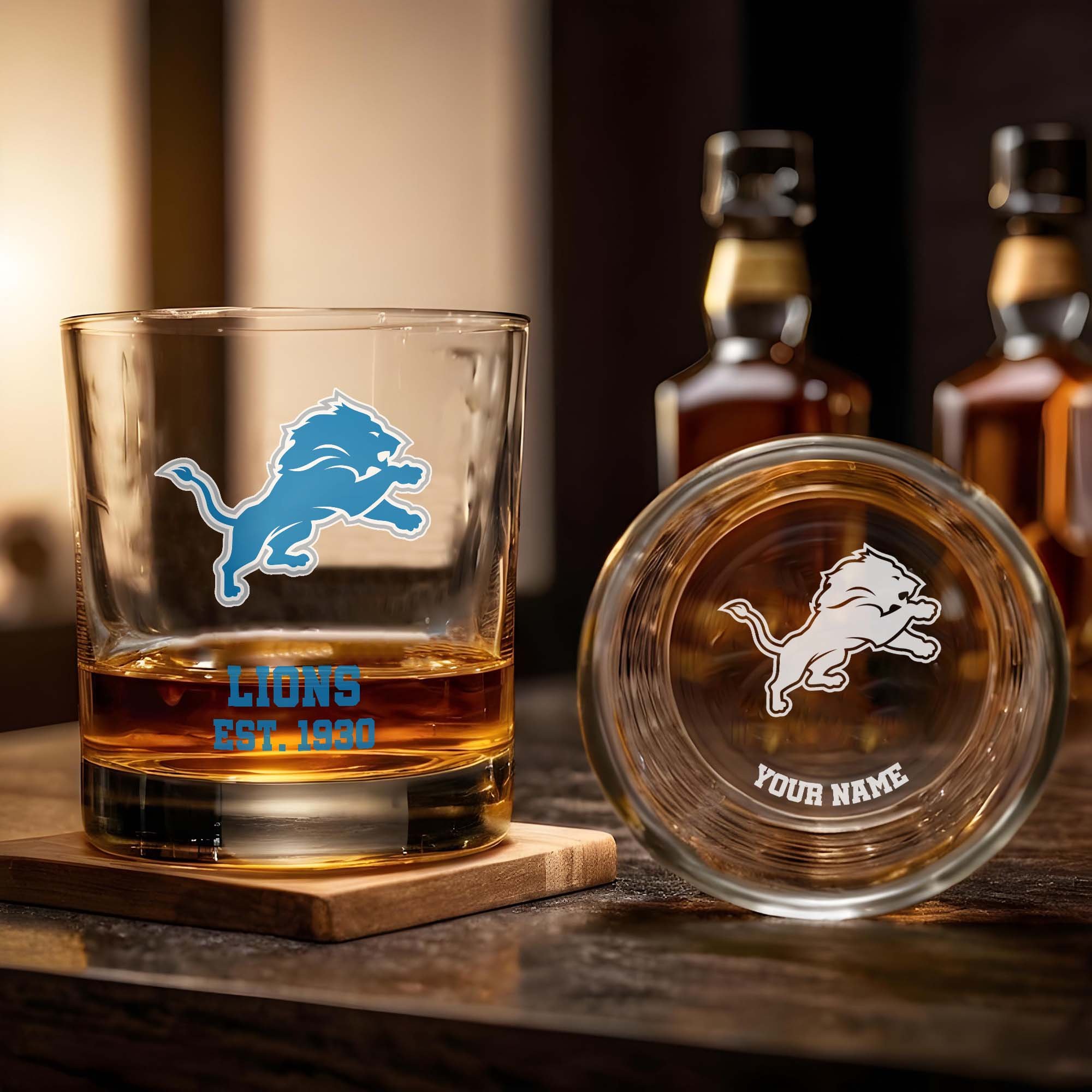 Alternative view of Detroit Lions Engraved Whiskey Glass Custom Your Name, Groomsman 11oz Whiskey Glass, Football Gift, Gifts for Dad EHIVM-03271493