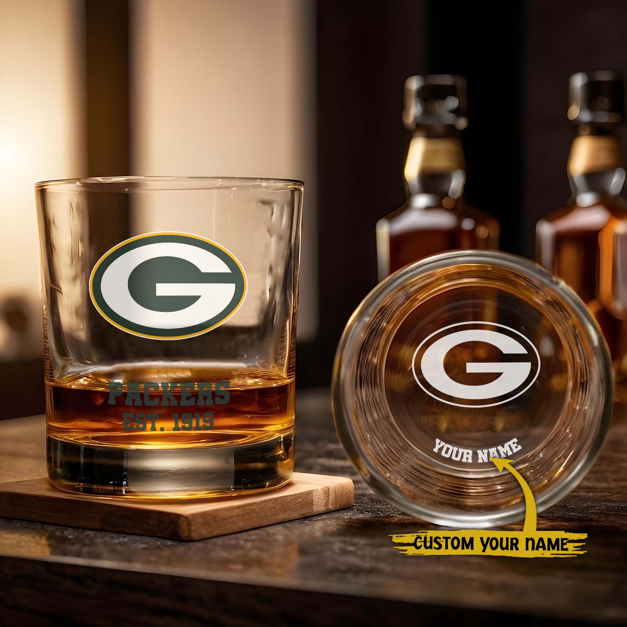 Green Bay Packers Engraved Whiskey Glass Custom Your Name, Groomsman 11oz Whiskey Glass, Football Gift, Gifts for Dad EHIVM-03271493