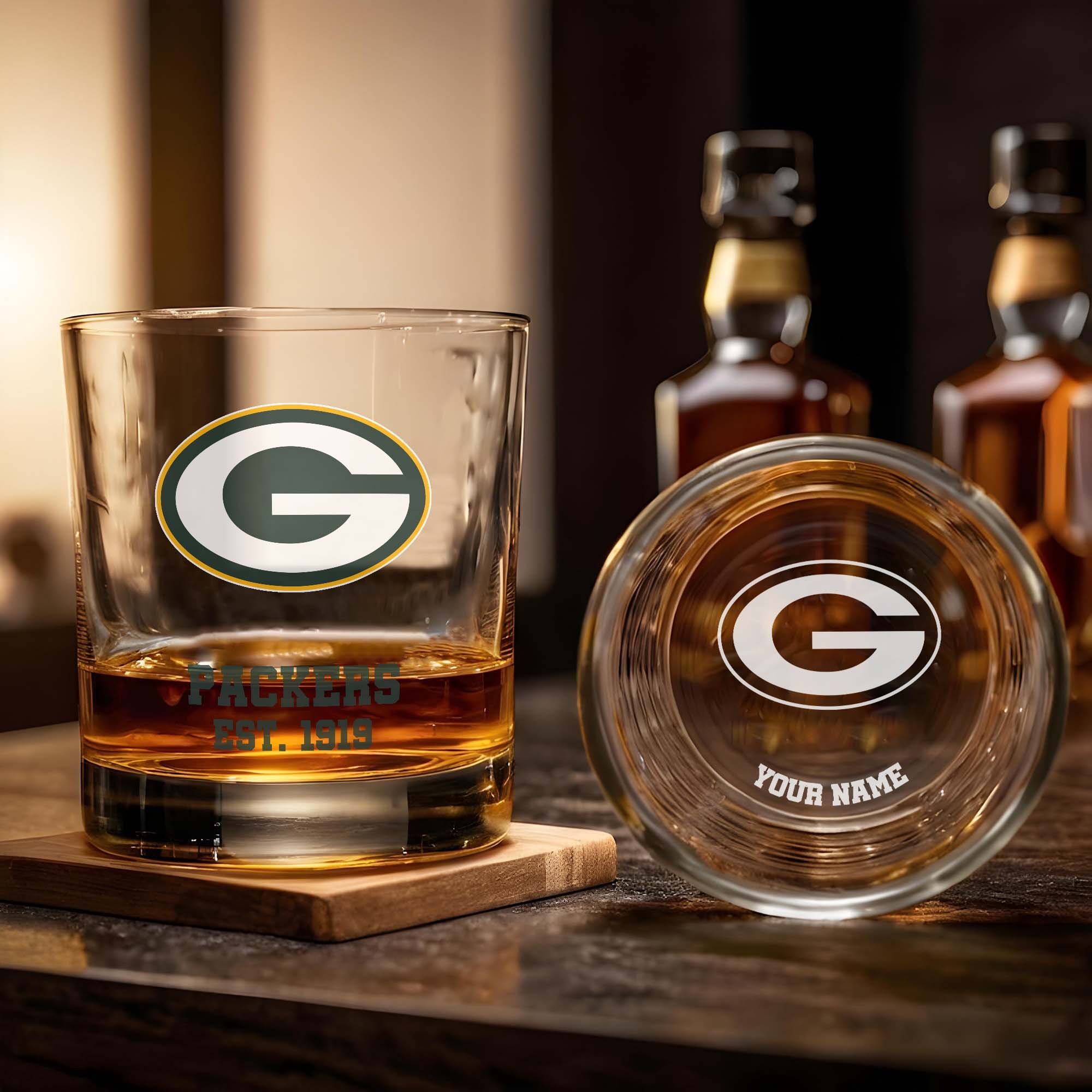 Alternative view of Green Bay Packers Engraved Whiskey Glass Custom Your Name, Groomsman 11oz Whiskey Glass, Football Gift, Gifts for Dad EHIVM-03271493