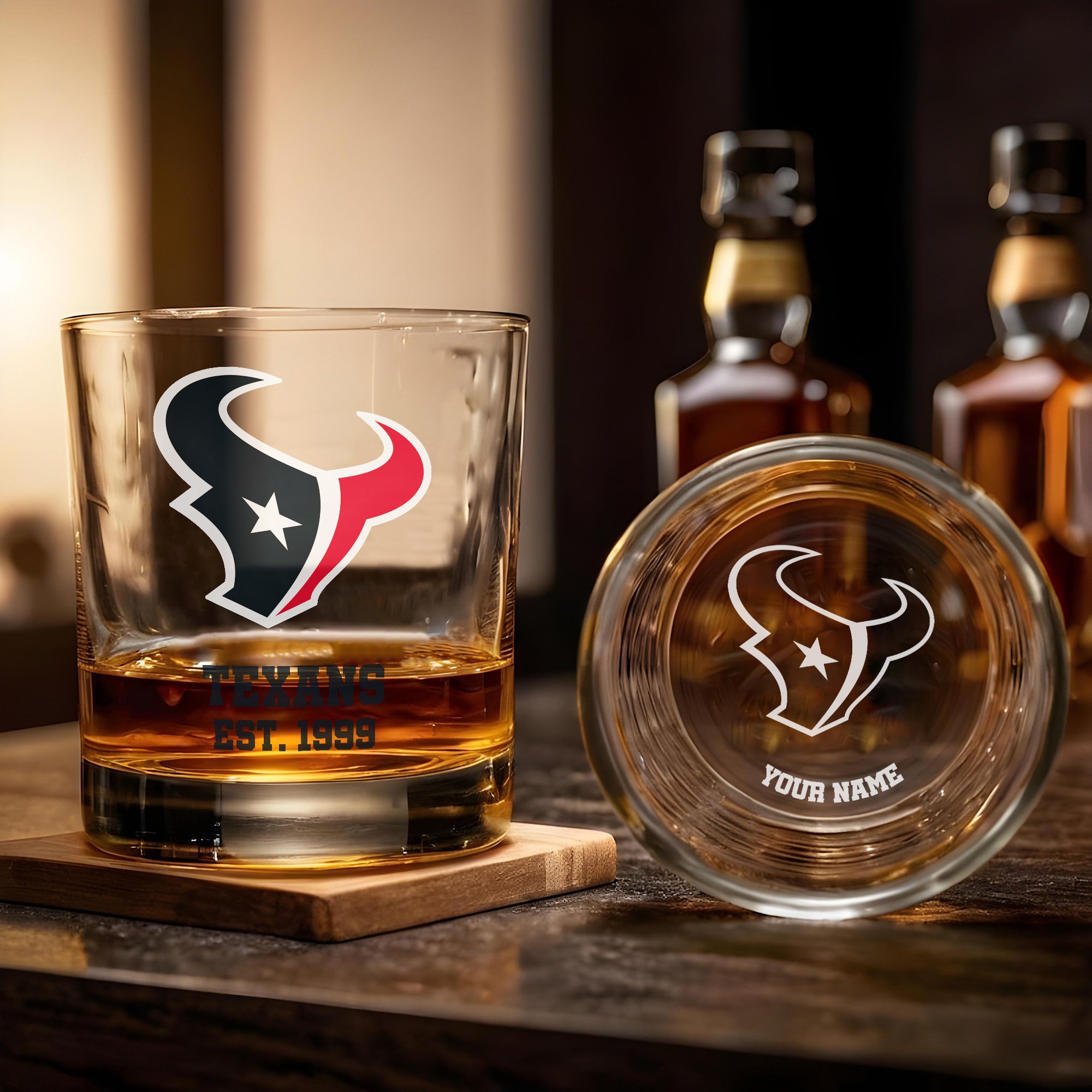 Alternative view of Houston Texans Engraved Whiskey Glass Custom Your Name, Groomsman 11oz Whiskey Glass, Football Gift, Gifts for Dad EHIVM-03271493