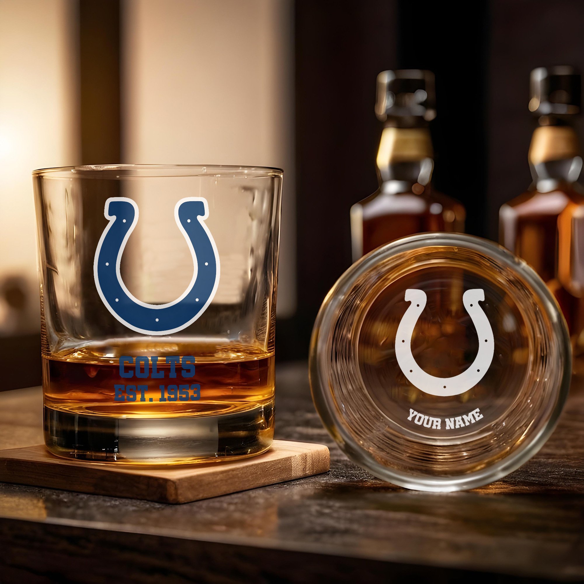 Alternative view of Indianapolis Colts Engraved Whiskey Glass Custom Your Name, Groomsman 11oz Whiskey Glass, Football Gift, Gifts for Dad EHIVM-03271493