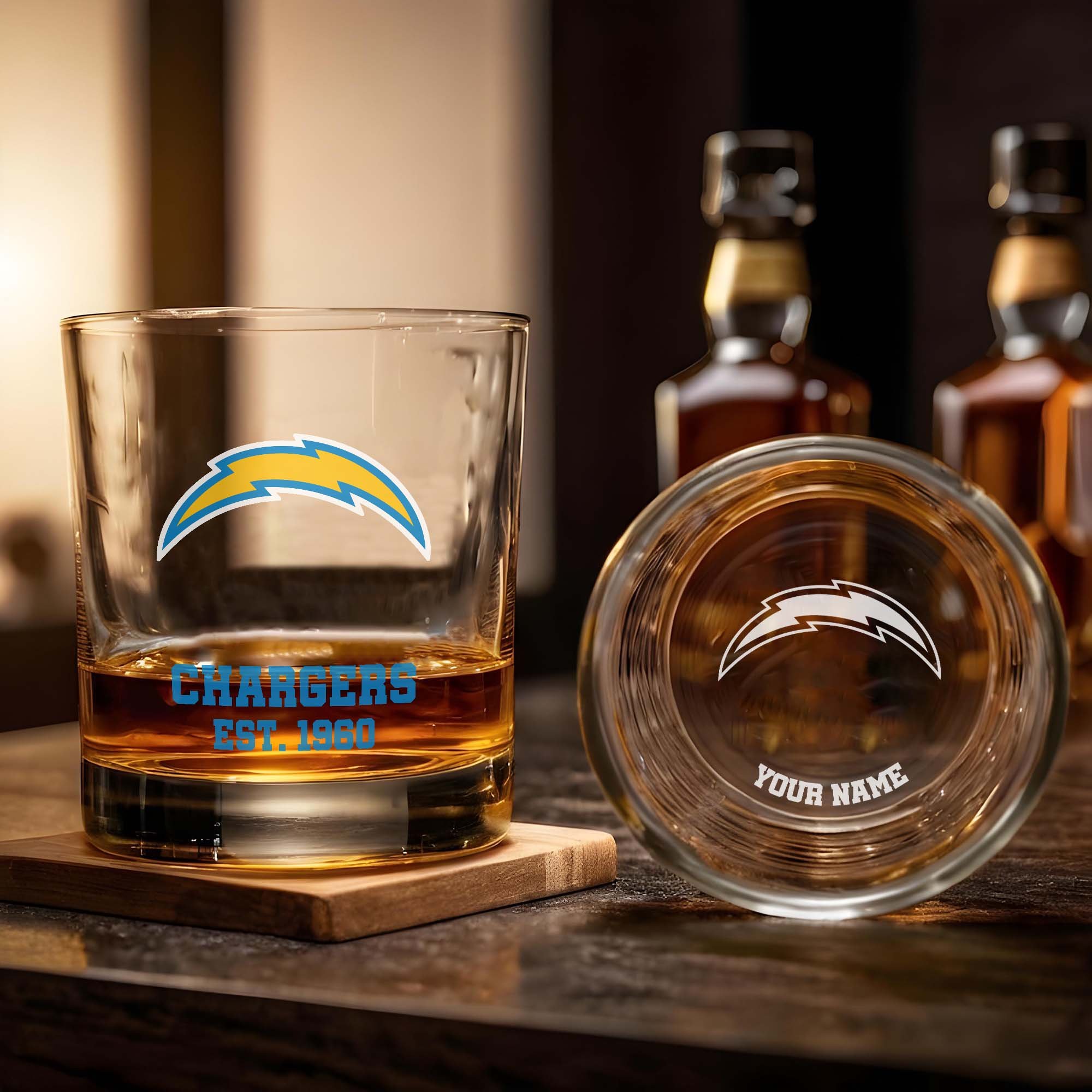 Alternative view of Los Angeles Chargers Engraved Whiskey Glass Custom Your Name, Groomsman 11oz Whiskey Glass, Football Gift, Gifts for Dad EHIVM-03271493