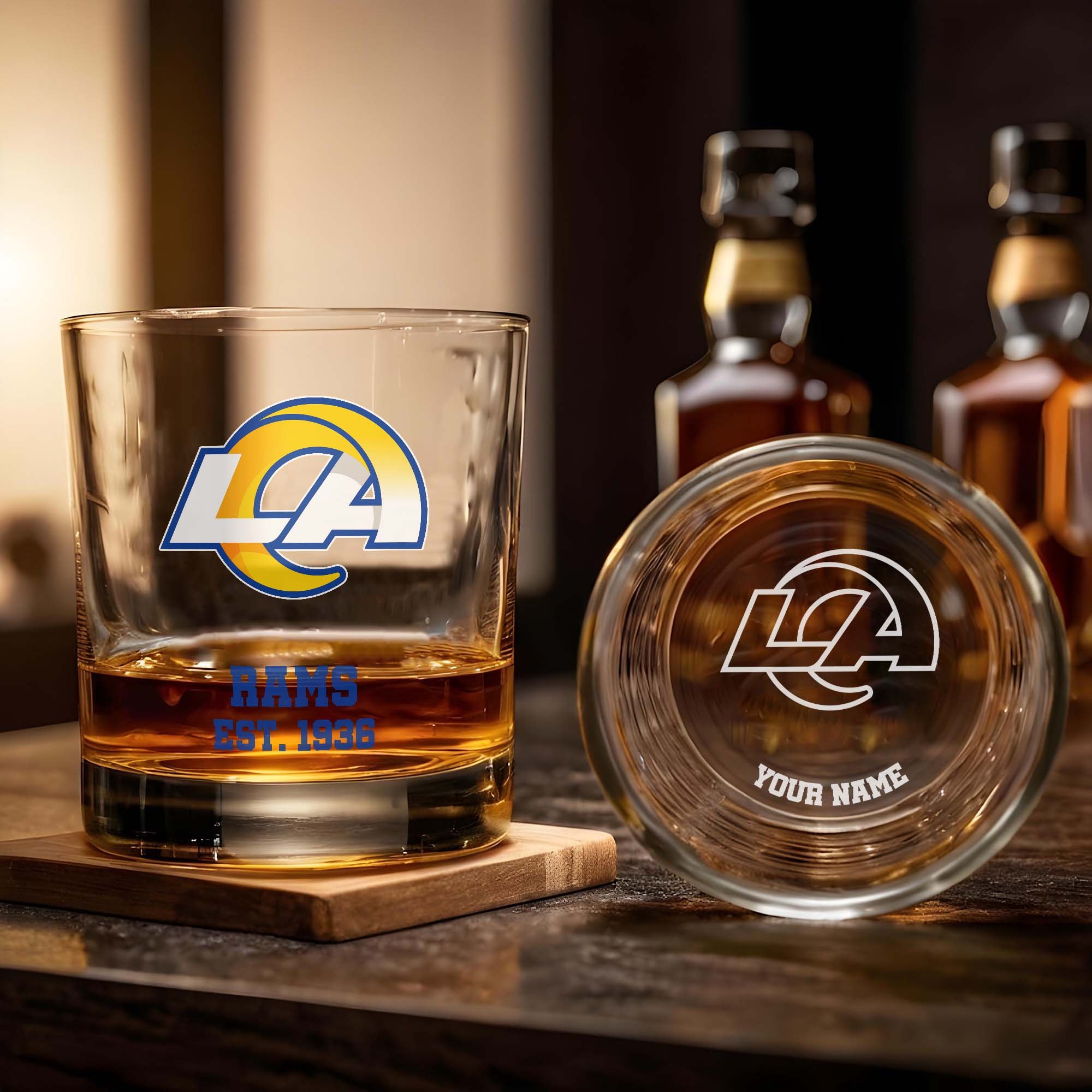 Alternative view of Los Angeles Rams Engraved Whiskey Glass Custom Your Name, Groomsman 11oz Whiskey Glass, Football Gift, Gifts for Dad EHIVM-03271493