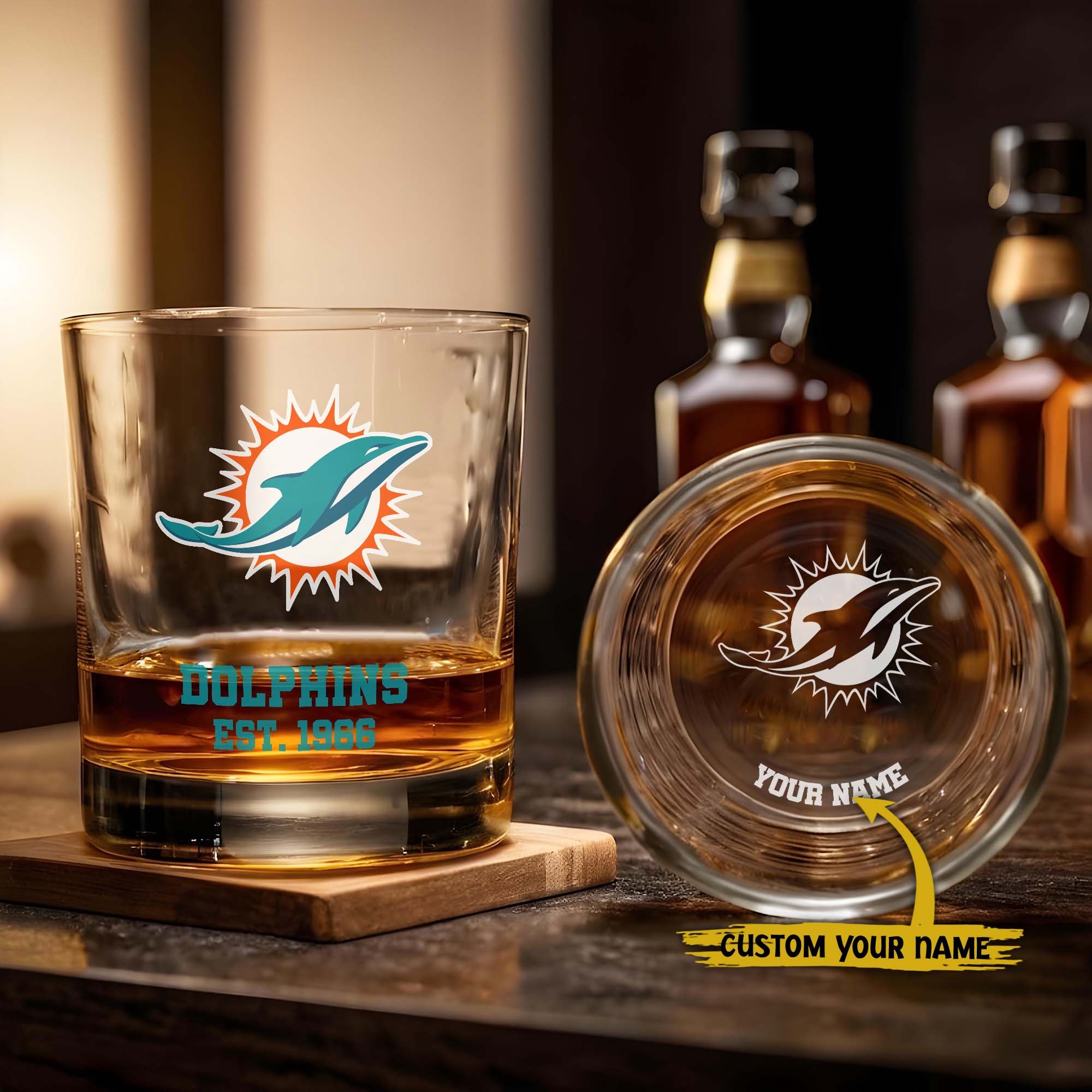 Miami Dolphins Engraved Whiskey Glass Custom Your Name, Groomsman 11oz Whiskey Glass, Football Gift, Gifts for Dad EHIVM-03271493