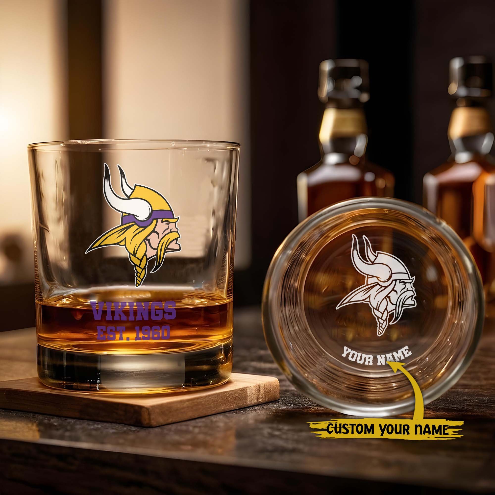 Minnesota Vikings Engraved Whiskey Glass Custom Your Name, Groomsman 11oz Whiskey Glass, Football Gift, Gifts for Dad EHIVM-03271493