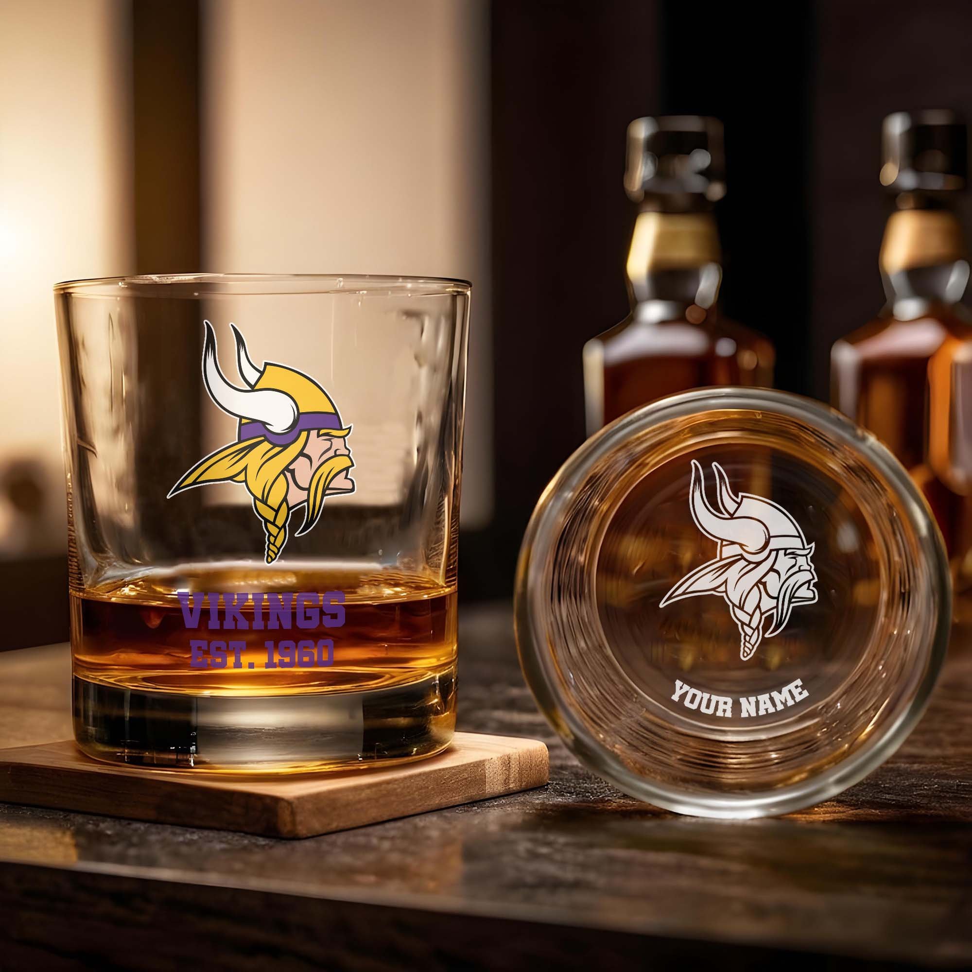 Alternative view of Minnesota Vikings Engraved Whiskey Glass Custom Your Name, Groomsman 11oz Whiskey Glass, Football Gift, Gifts for Dad EHIVM-03271493
