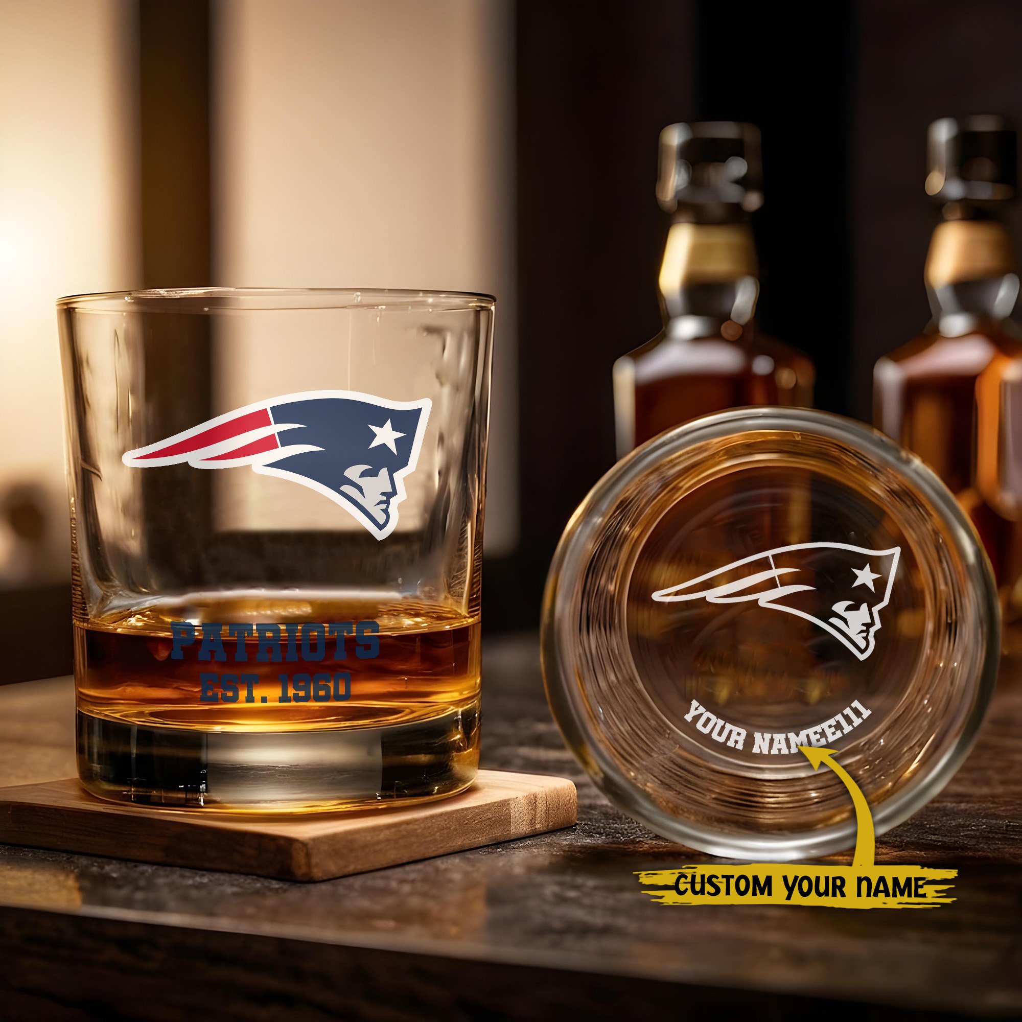 New England Patriots Engraved Whiskey Glass Custom Your Name, Groomsman 11oz Whiskey Glass, Football Gift, Gifts for Dad EHIVM-03271493