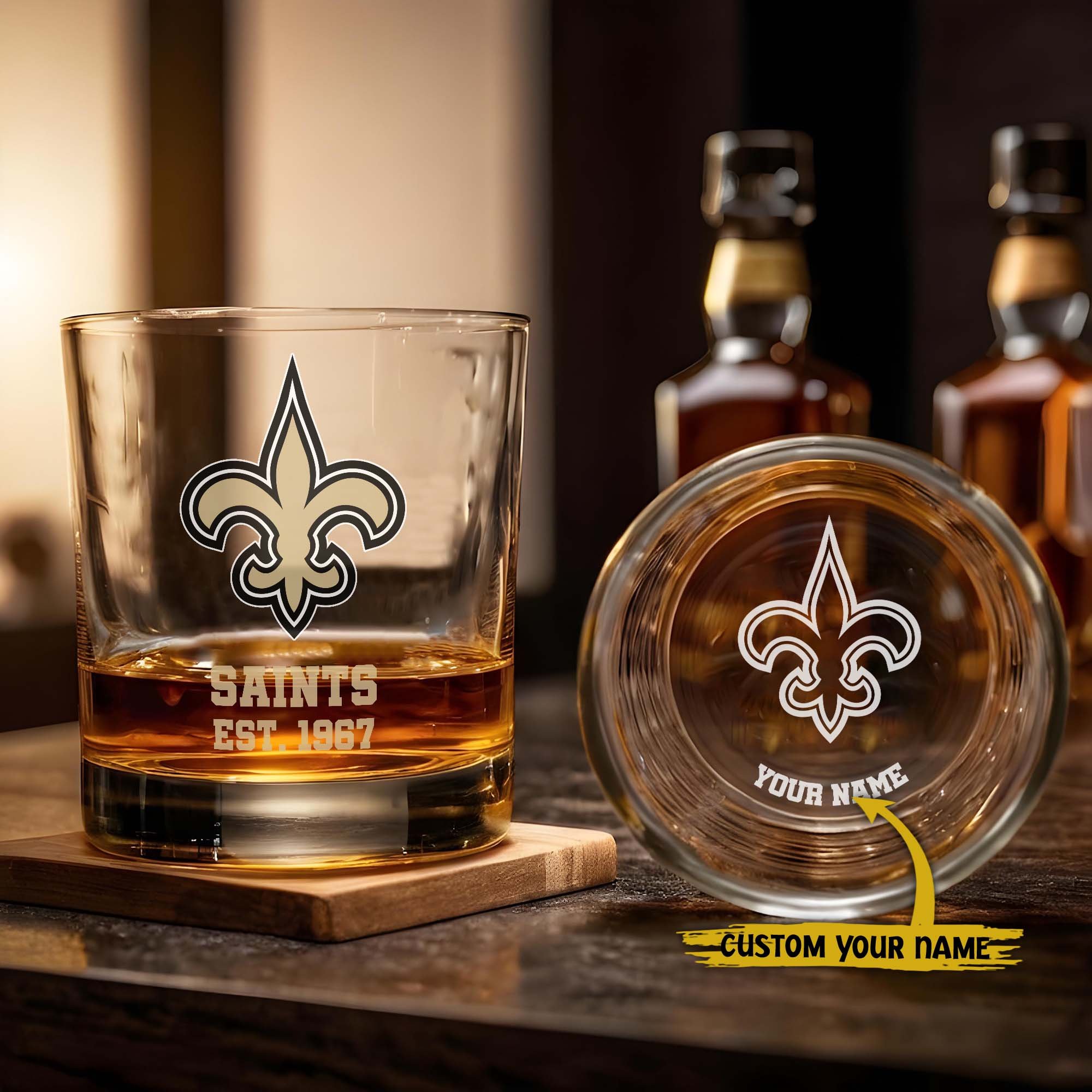 New Orleans Saints Engraved Whiskey Glass Custom Your Name, Groomsman 11oz Whiskey Glass, Football Gift, Gifts for Dad EHIVM-03271493