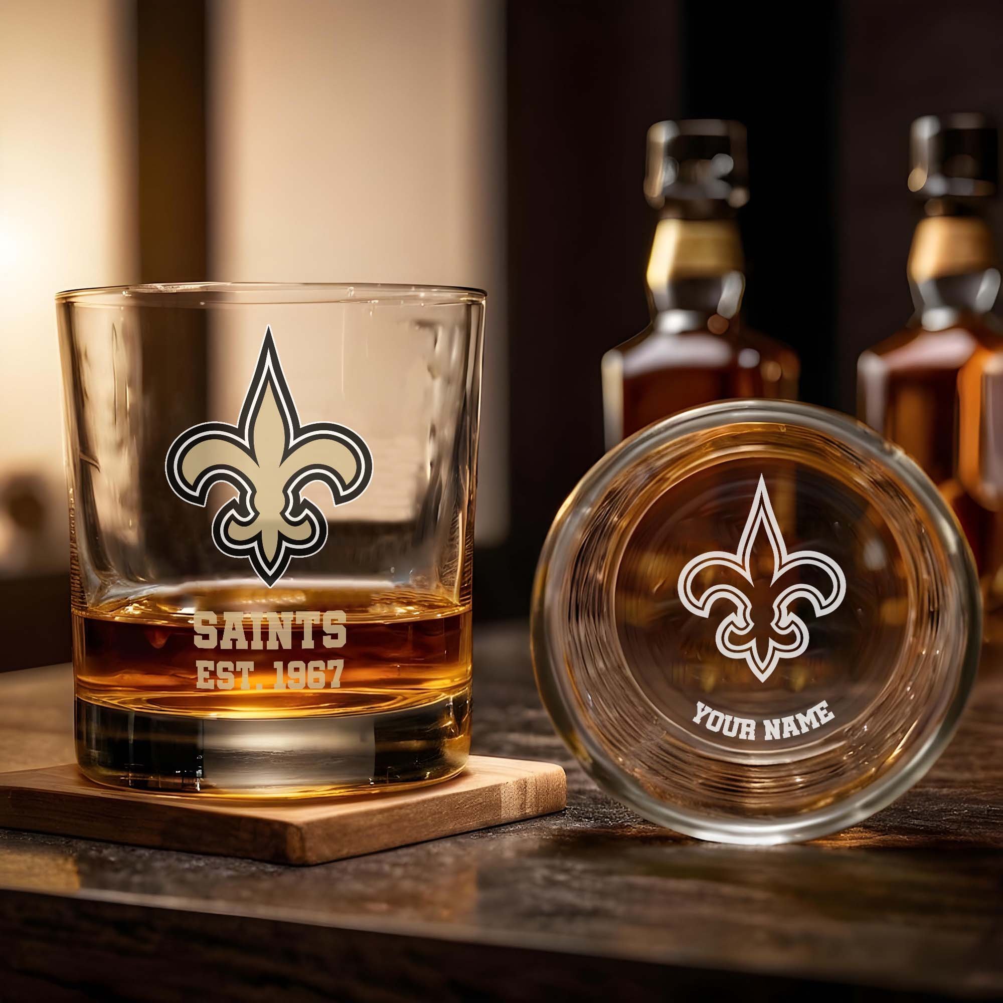 Alternative view of New Orleans Saints Engraved Whiskey Glass Custom Your Name, Groomsman 11oz Whiskey Glass, Football Gift, Gifts for Dad EHIVM-03271493
