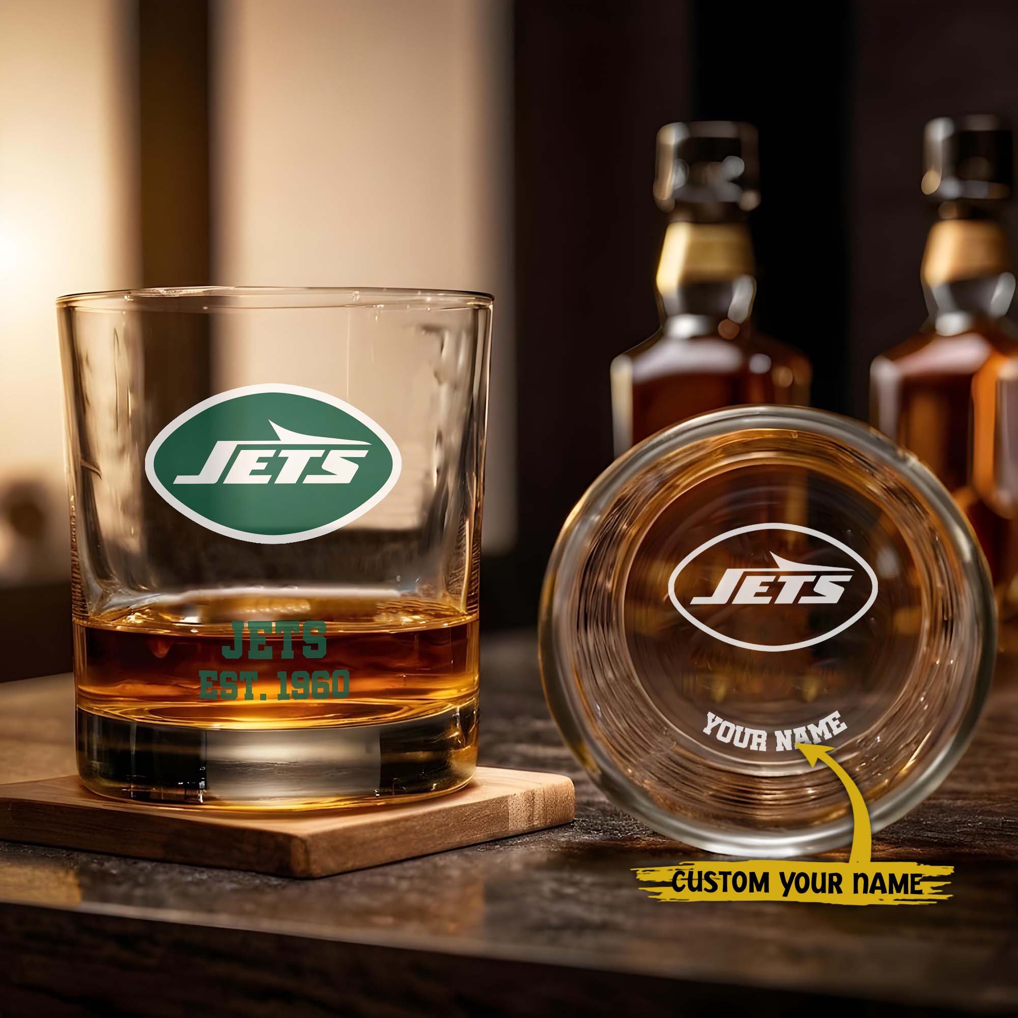 New York Jets Engraved Whiskey Glass Custom Your Name, Groomsman 11oz Whiskey Glass, Football Gift, Gifts for Dad EHIVM-03271493