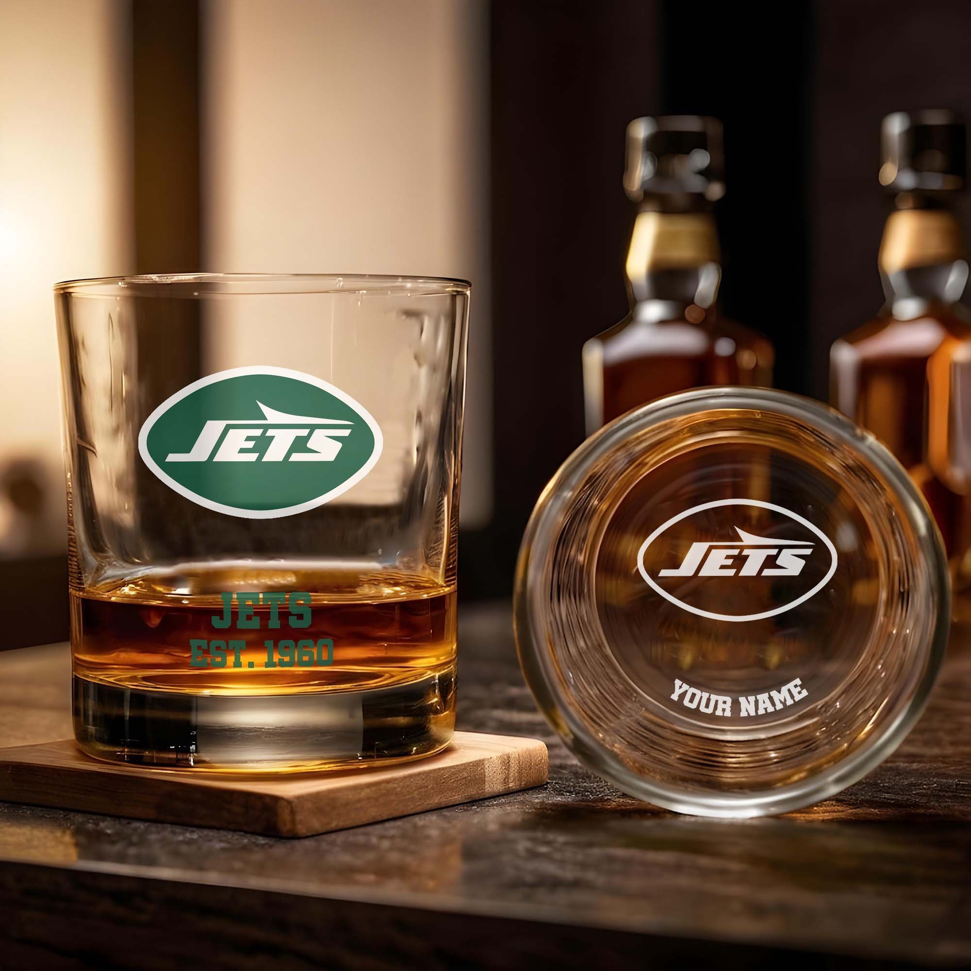 Alternative view of New York Jets Engraved Whiskey Glass Custom Your Name, Groomsman 11oz Whiskey Glass, Football Gift, Gifts for Dad EHIVM-03271493
