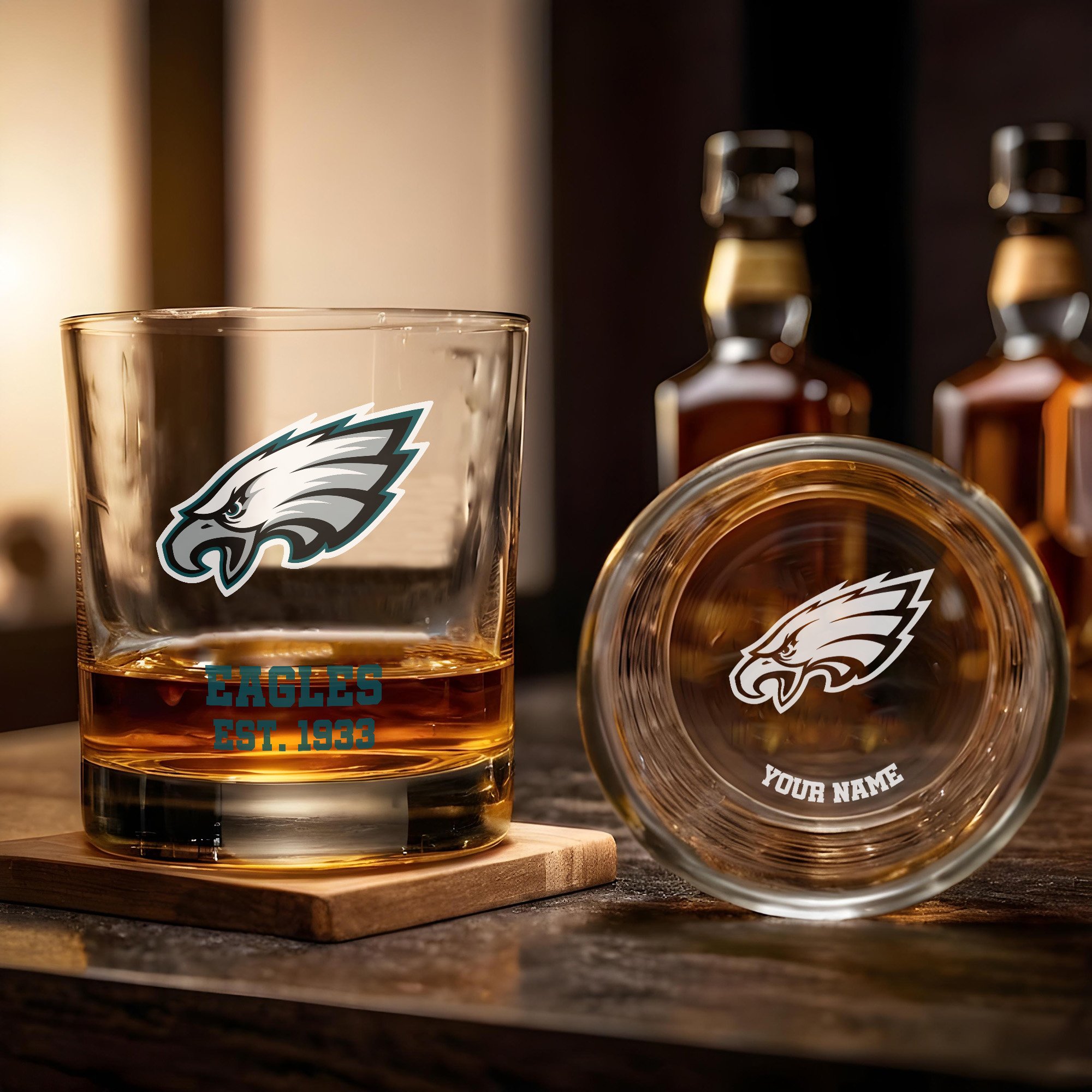 Alternative view of Philadelphia Eagles Engraved Whiskey Glass Custom Your Name, Groomsman 11oz Whiskey Glass, Football Gift, Gifts for Dad EHIVM-03271493