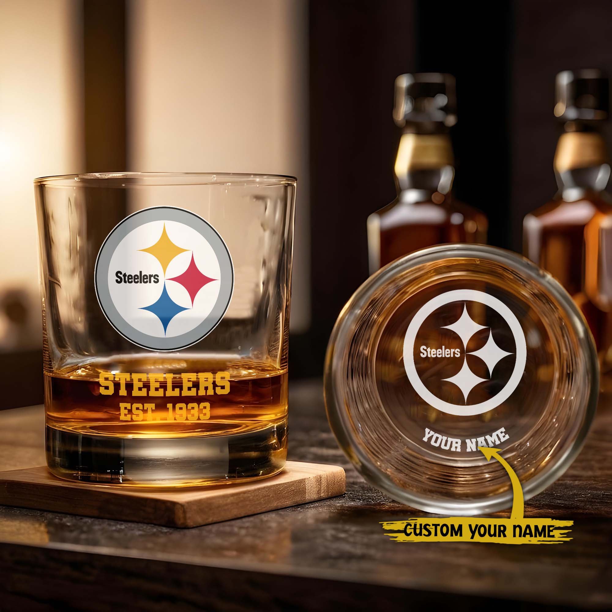 Pittsburgh Steelers Engraved Whiskey Glass Custom Your Name, Groomsman 11oz Whiskey Glass, Football Gift, Gifts for Dad EHIVM-03271493