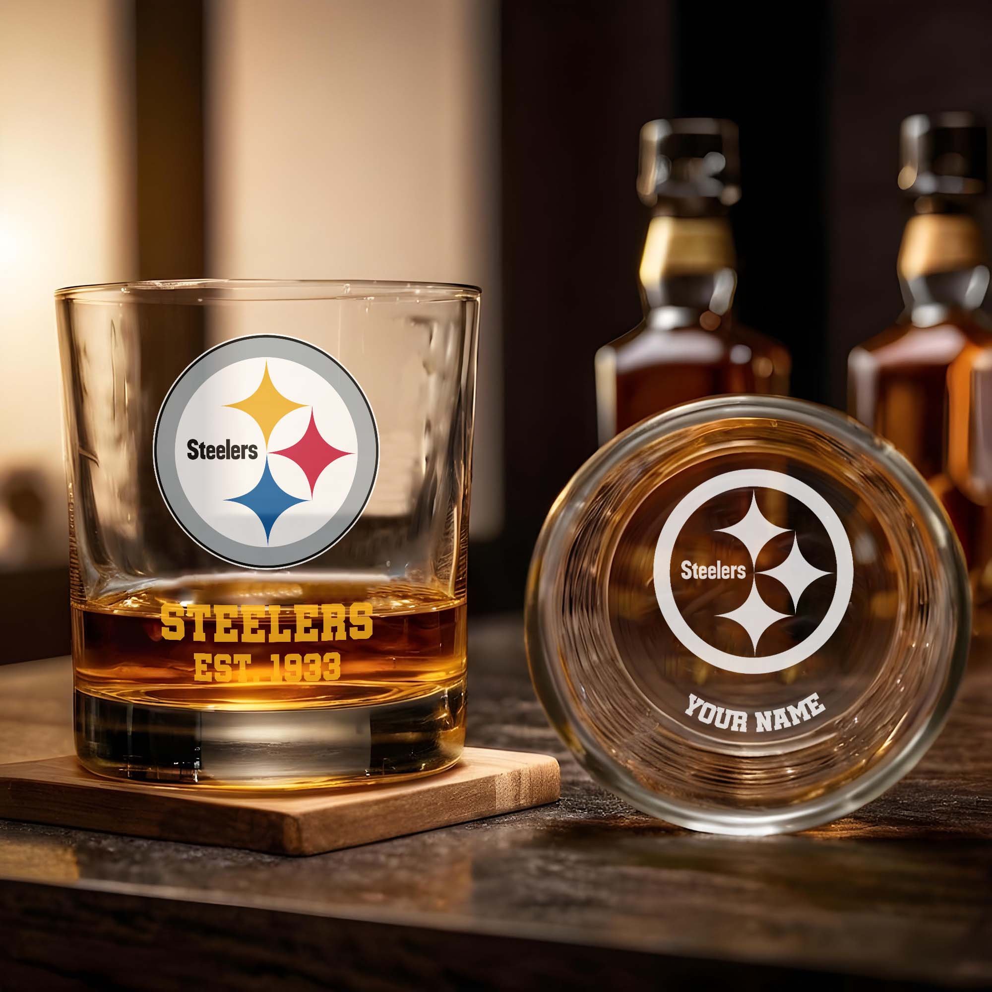 Alternative view of Pittsburgh Steelers Engraved Whiskey Glass Custom Your Name, Groomsman 11oz Whiskey Glass, Football Gift, Gifts for Dad EHIVM-03271493