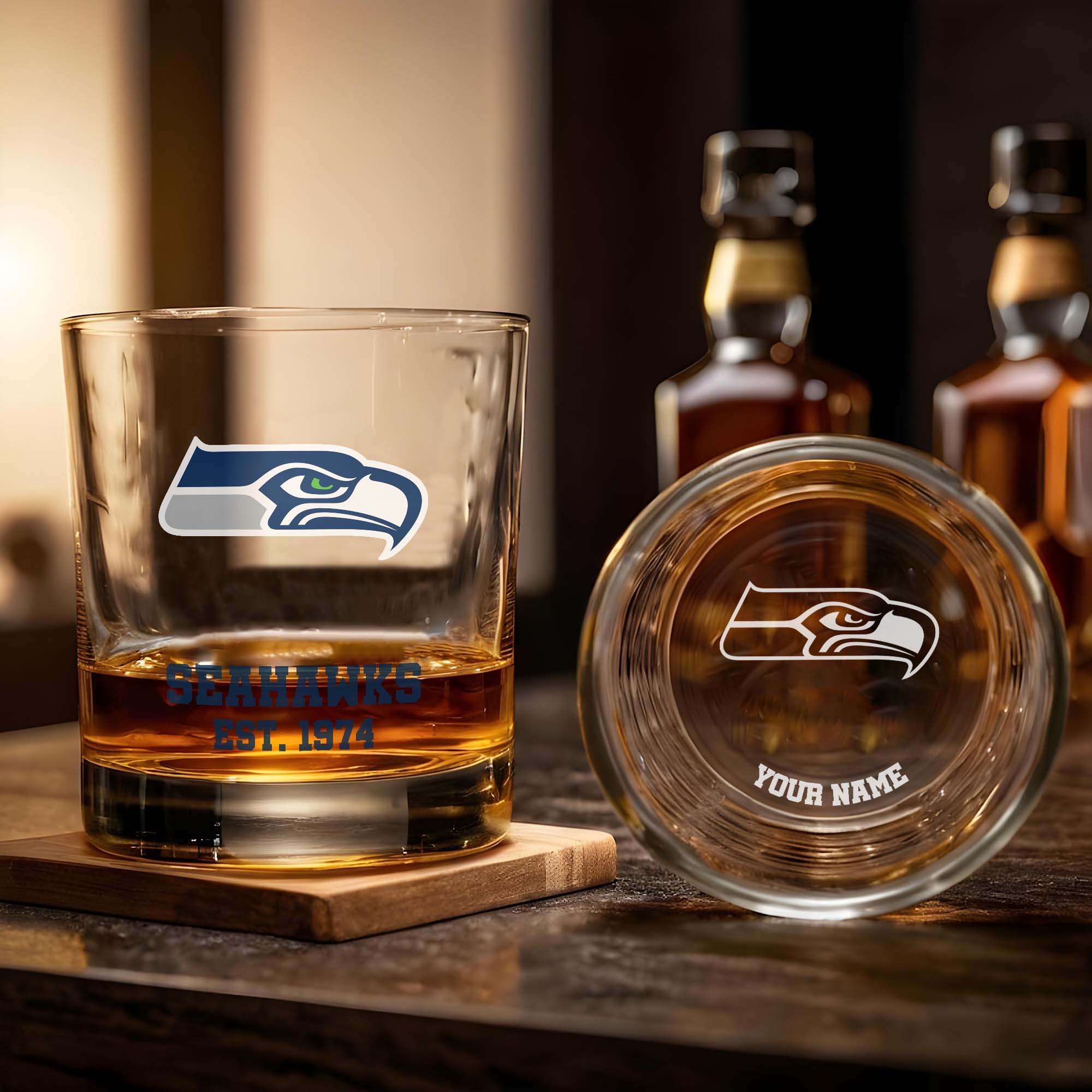 Alternative view of Seattle Seahawks Engraved Whiskey Glass Custom Your Name, Groomsman 11oz Whiskey Glass, Football Gift, Gifts for Dad EHIVM-03271493