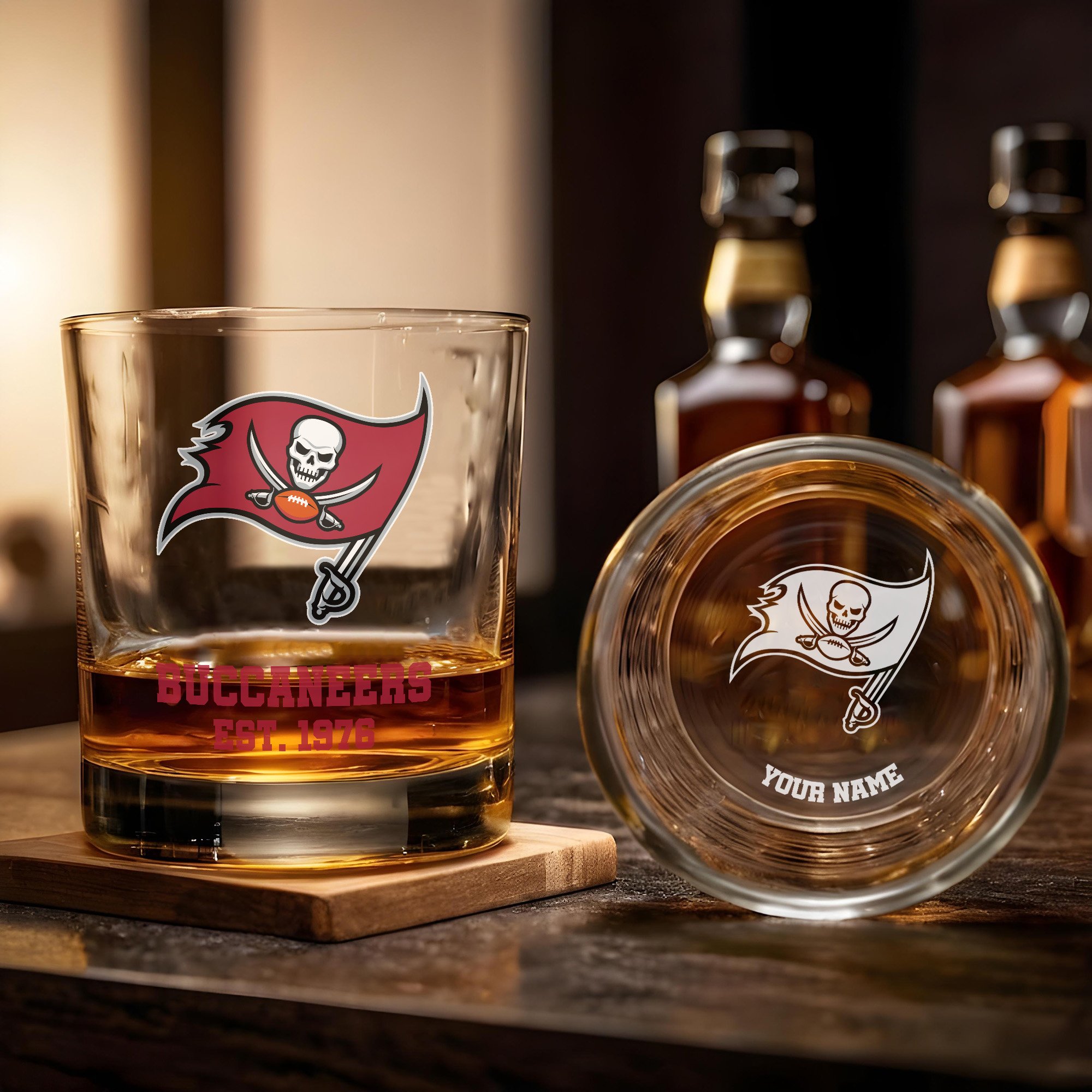 Alternative view of Tampa Bay Buccaneers Engraved Whiskey Glass Custom Your Name, Groomsman 11oz Whiskey Glass, Football Gift, Gifts for Dad EHIVM-03271493