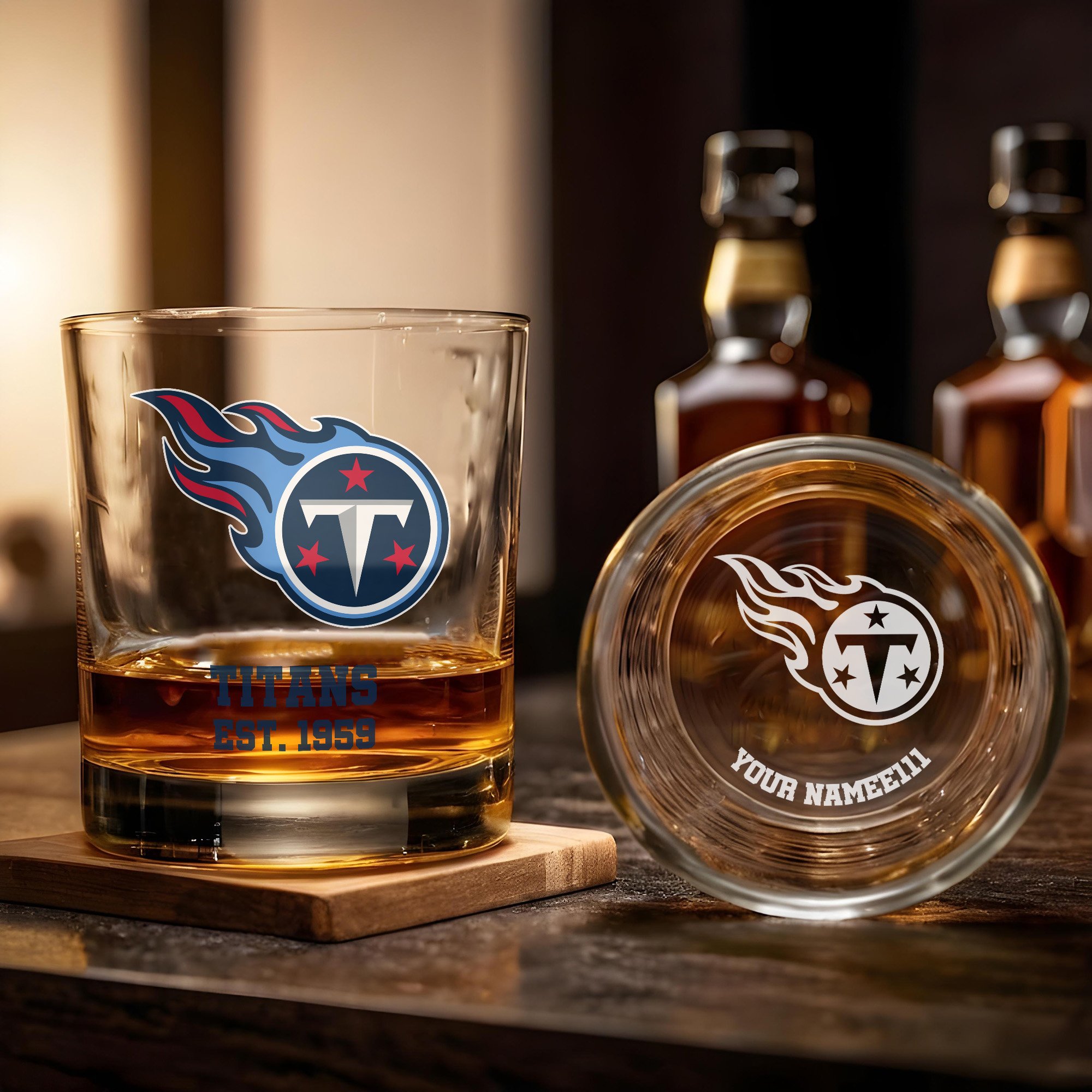 Alternative view of Tennessee Titans Engraved Whiskey Glass Custom Your Name, Groomsman 11oz Whiskey Glass, Football Gift, Gifts for Dad EHIVM-03271493