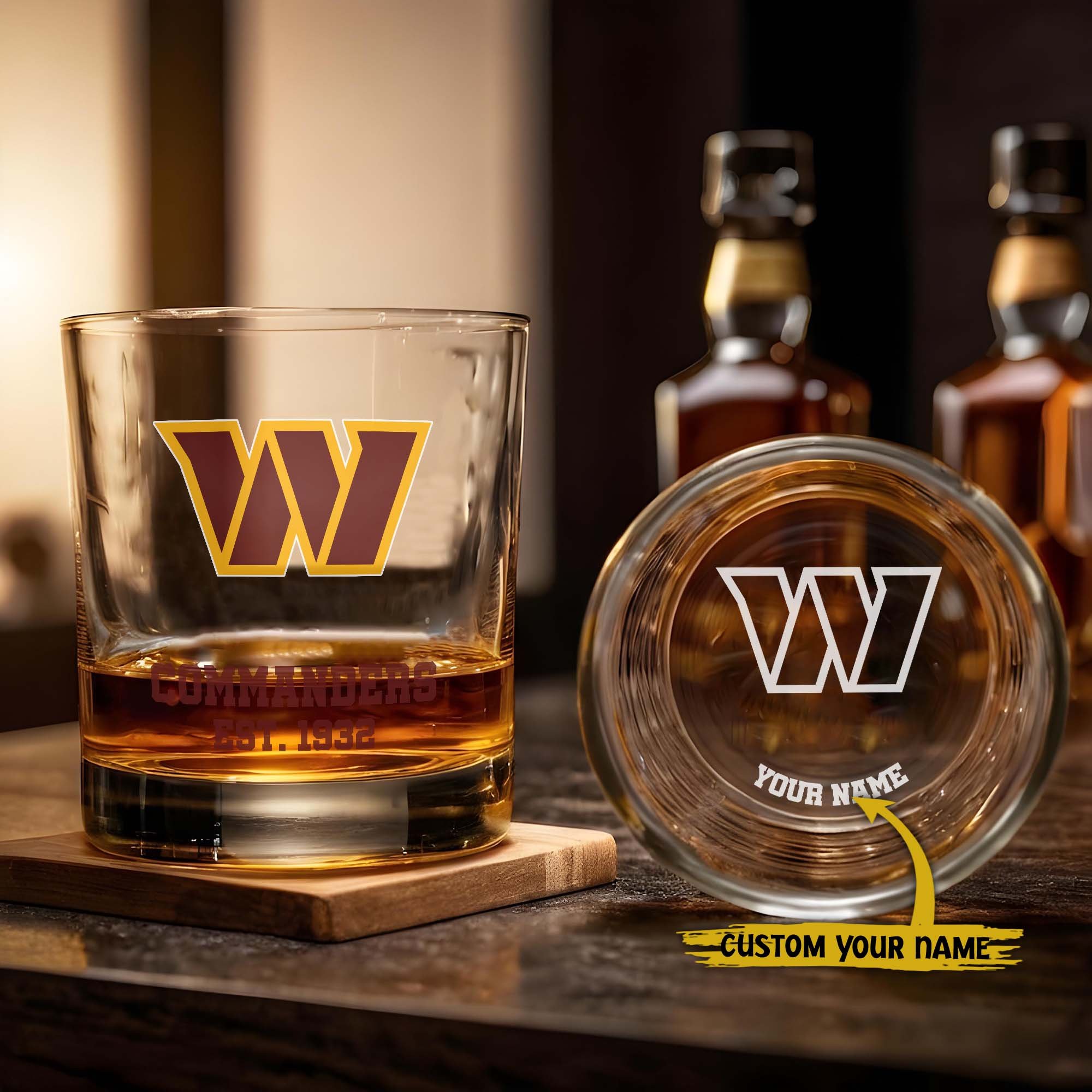 Washington Commanders Engraved Whiskey Glass Custom Your Name, Groomsman 11oz Whiskey Glass, Football Gift, Gifts for Dad EHIVM-03271493