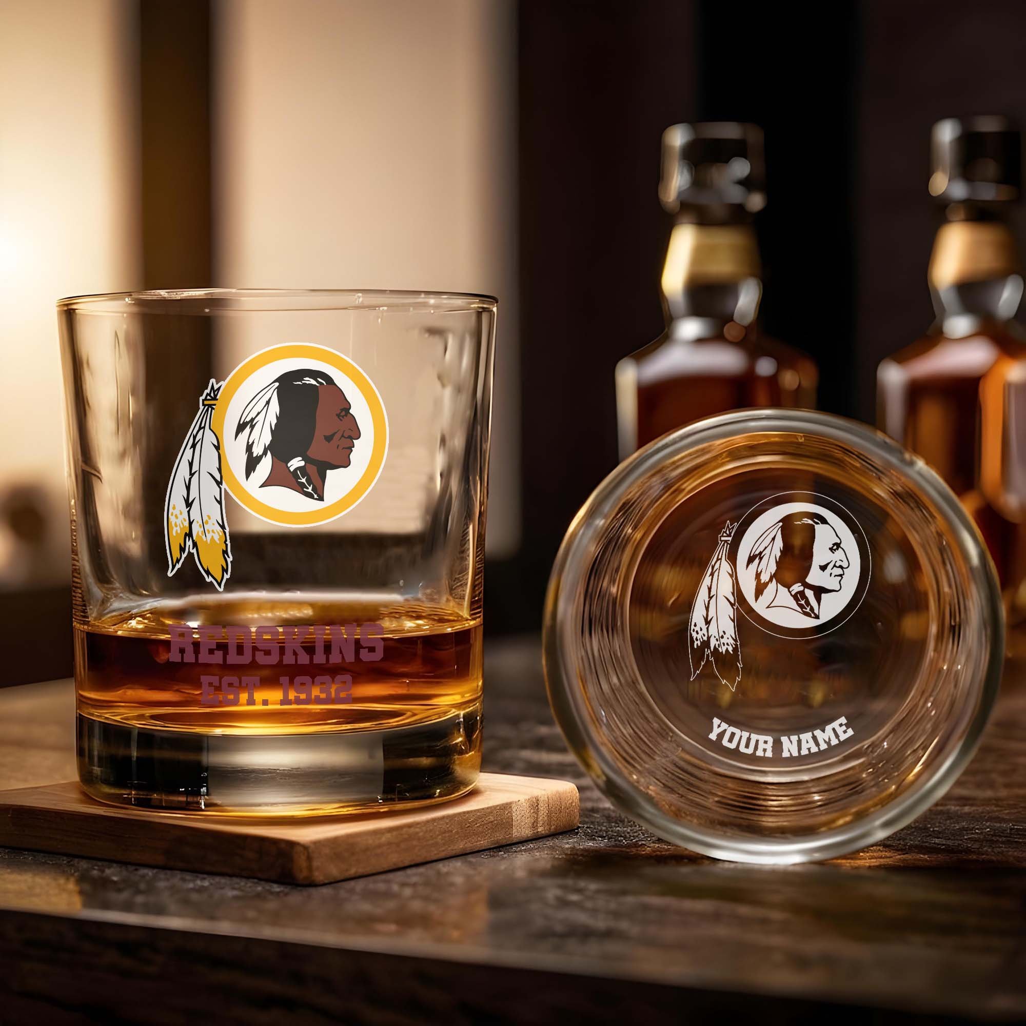 Alternative view of Washington Redskins Engraved Whiskey Glass Custom Your Name, Groomsman 11oz Whiskey Glass, Football Gift, Gifts for Dad EHIVM-03271493