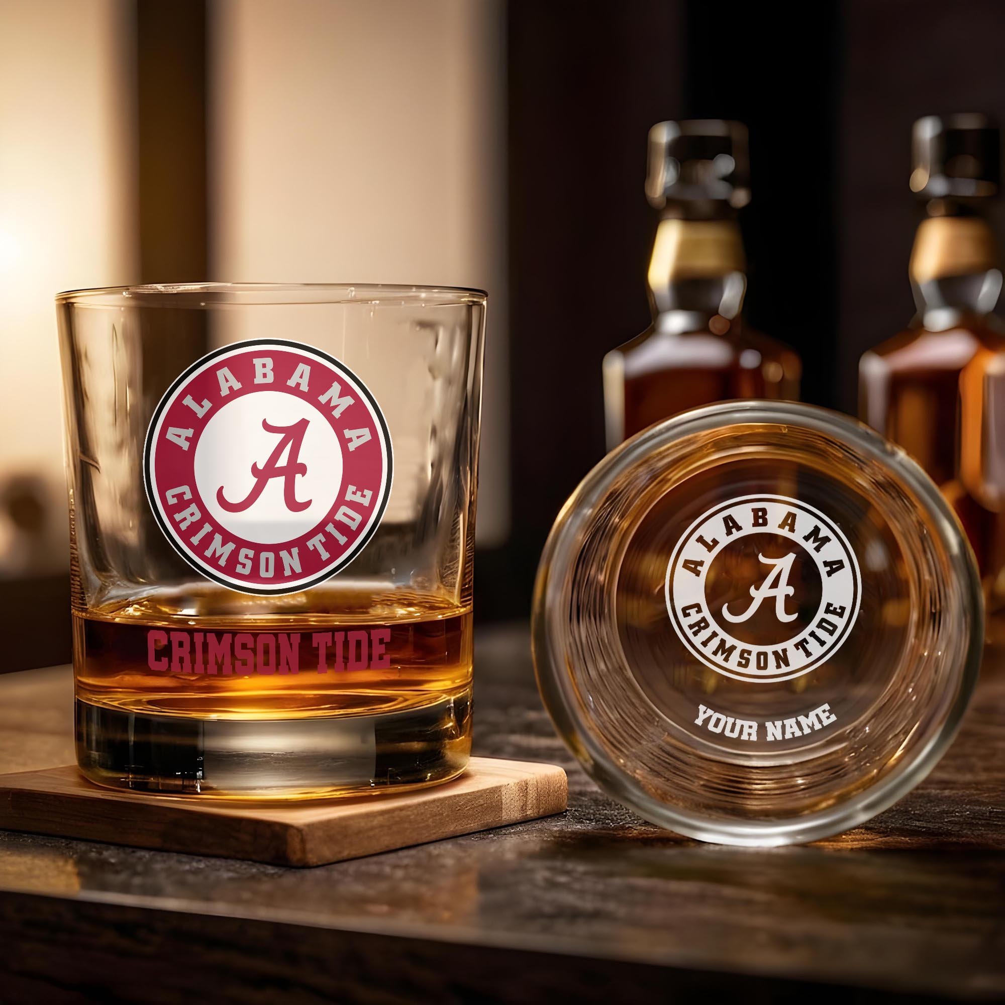 Alternative view of Alabama Crimson Tide Engraved Whiskey Glass Custom Your Name, Groomsman 11oz Whiskey Glass, Football Gift, Gifts for Dad EHIVM-03271494
