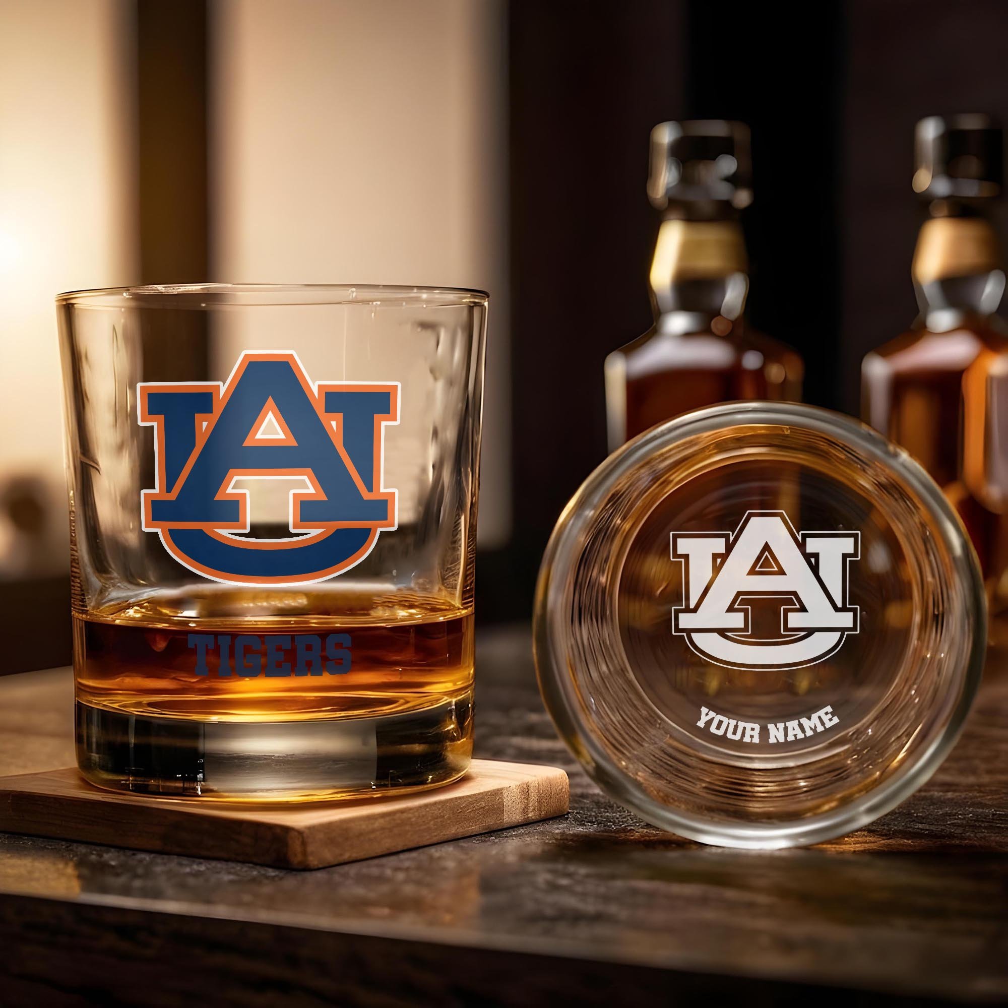 Alternative view of Auburn Tigers Engraved Whiskey Glass Custom Your Name, Groomsman 11oz Whiskey Glass, Football Gift, Gifts for Dad EHIVM-03271494
