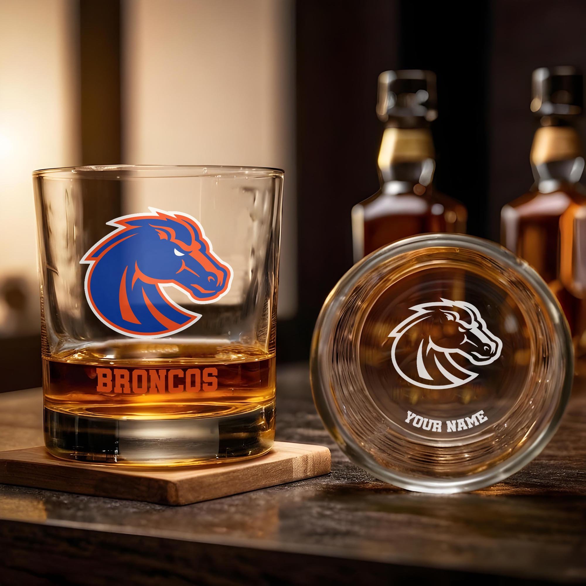 Alternative view of Boise State Broncos Engraved Whiskey Glass Custom Your Name, Groomsman 11oz Whiskey Glass, Football Gift, Gifts for Dad EHIVM-03271494