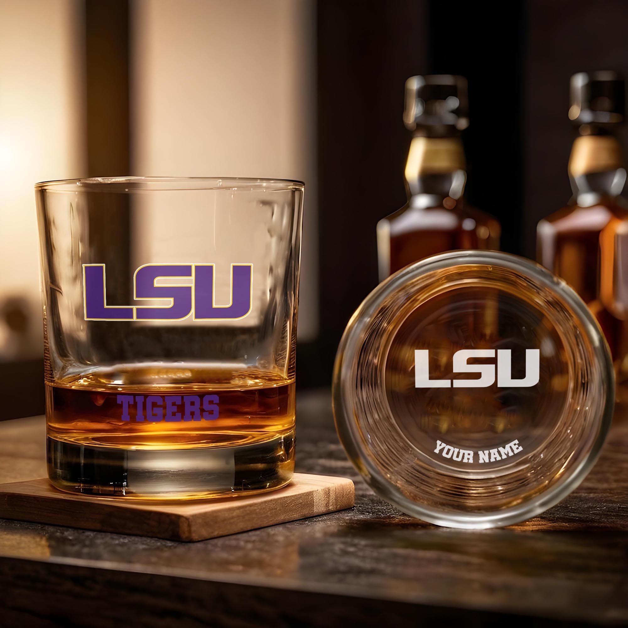 Alternative view of LSU TIGERS Engraved Whiskey Glass Custom Your Name, Groomsman 11oz Whiskey Glass, Football Gift, Gifts for Dad EHIVM-03271494