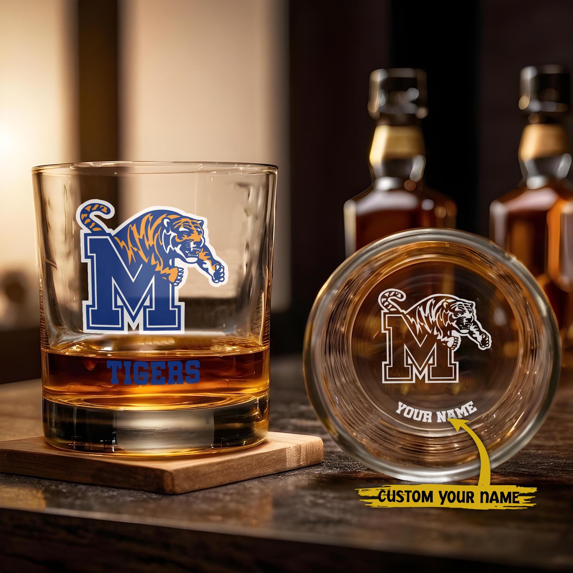 Memphis Tigers Engraved Whiskey Glass Custom Your Name, Groomsman 11oz Whiskey Glass, Football Gift, Gifts for Dad EHIVM-03271494