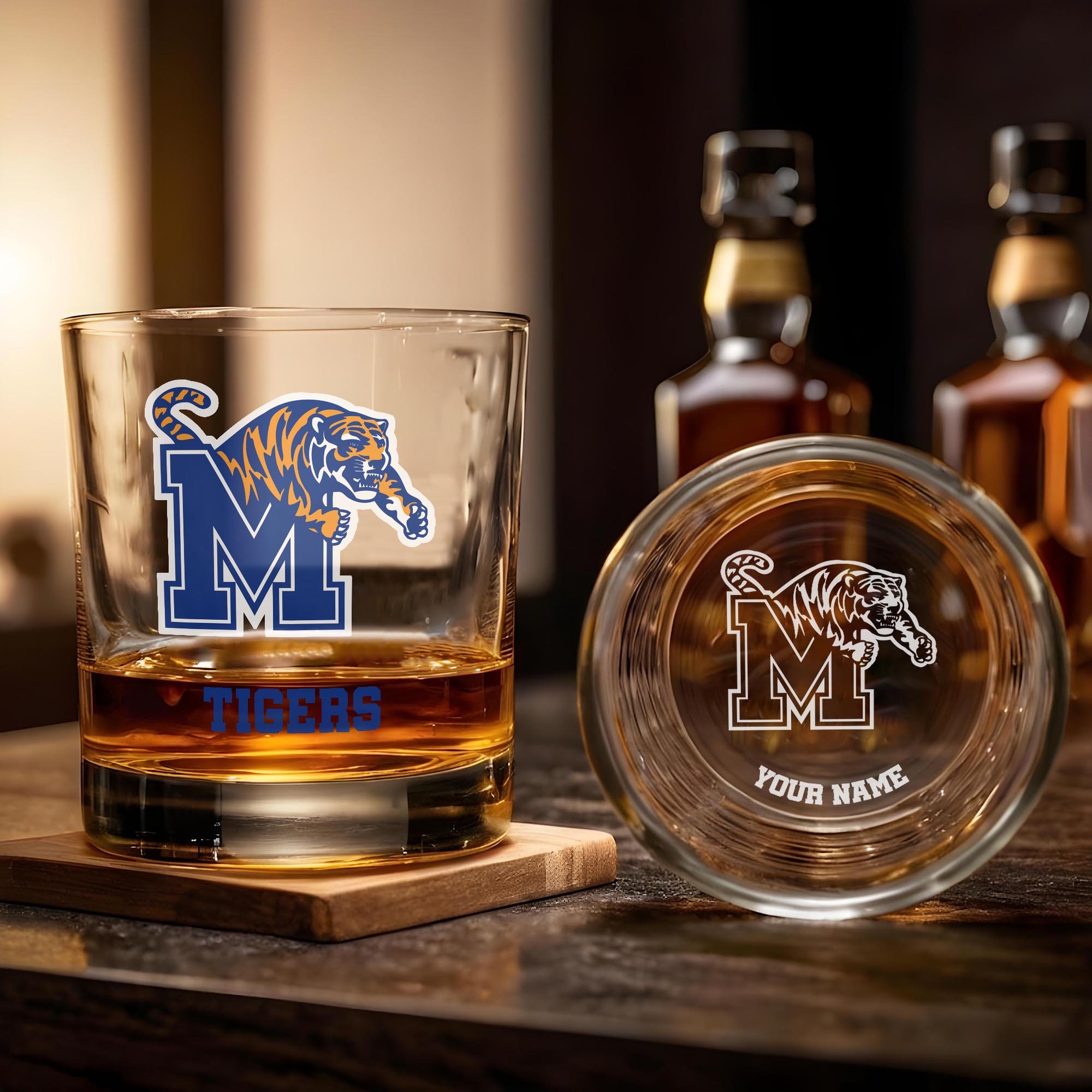 Alternative view of Memphis Tigers Engraved Whiskey Glass Custom Your Name, Groomsman 11oz Whiskey Glass, Football Gift, Gifts for Dad EHIVM-03271494