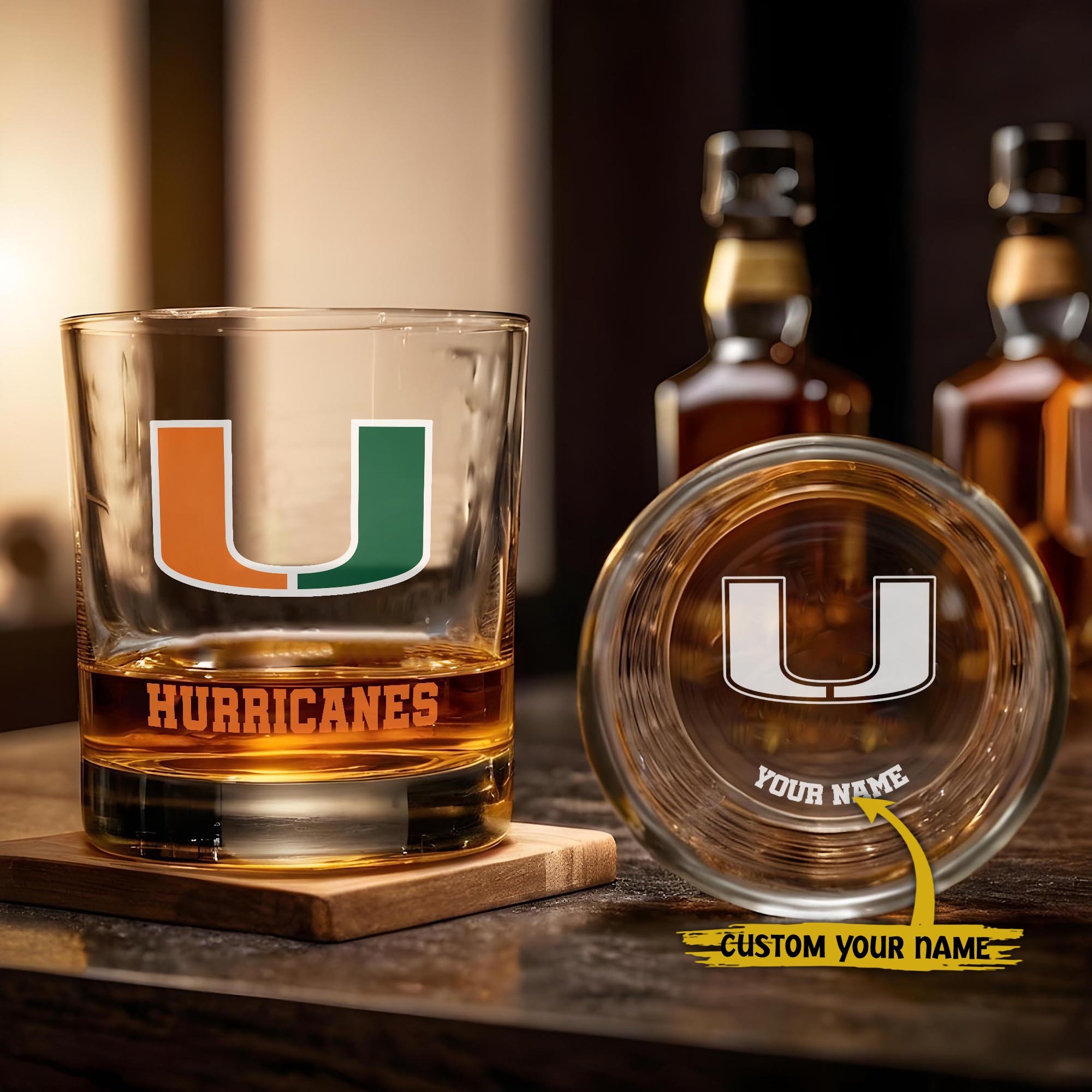 Miami Hurricanes Engraved Whiskey Glass Custom Your Name, Groomsman 11oz Whiskey Glass, Football Gift, Gifts for Dad EHIVM-03271494