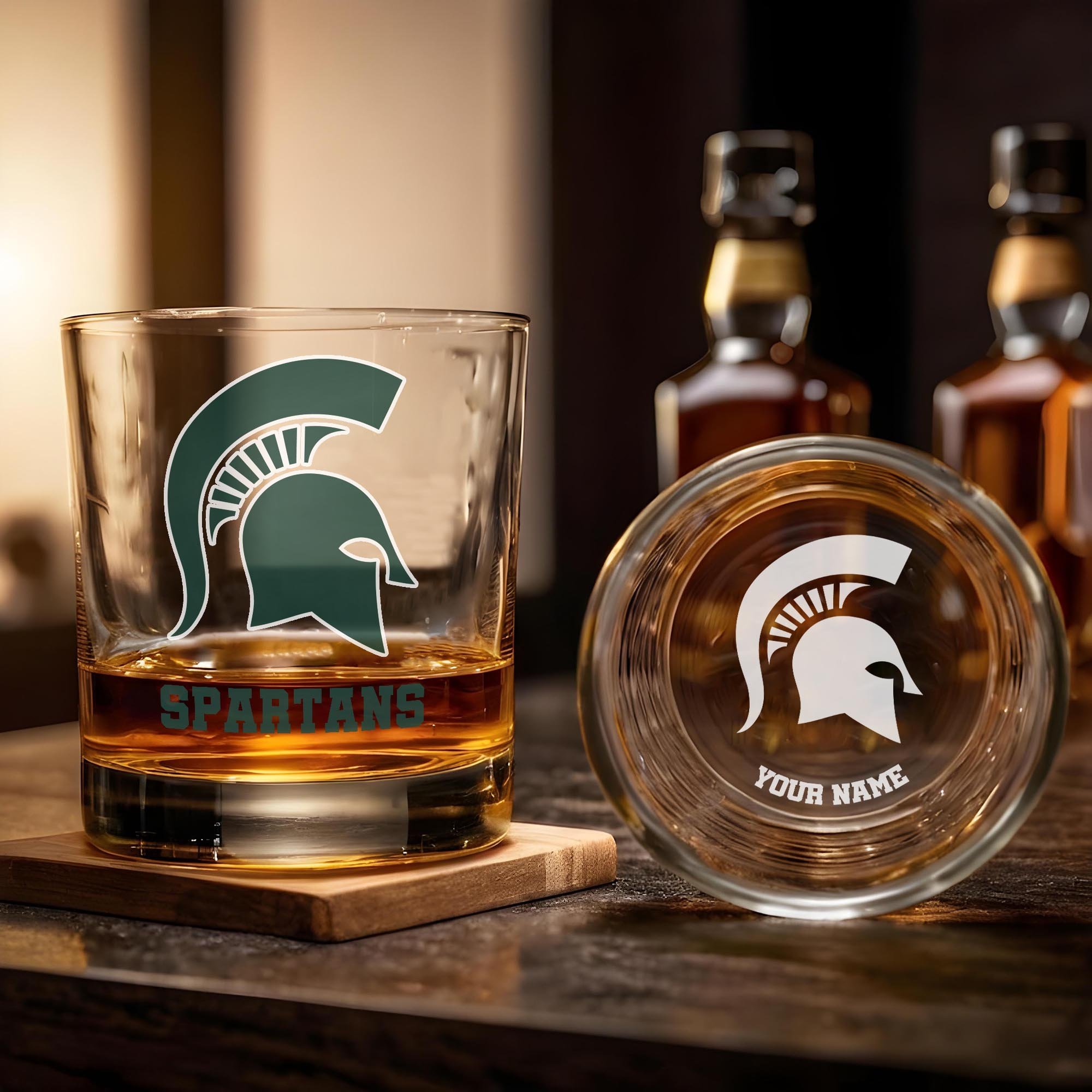 Alternative view of Michigan State Spartans Engraved Whiskey Glass Custom Your Name, Groomsman 11oz Whiskey Glass, Football Gift, Gifts for Dad EHIVM-03271494
