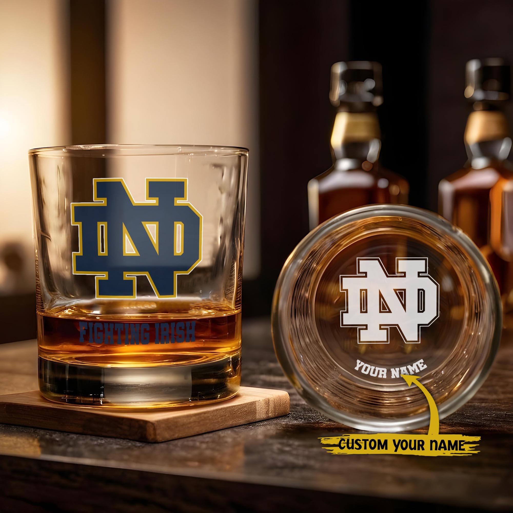 Notre Dame Fighting Irish Engraved Whiskey Glass Custom Your Name, Groomsman 11oz Whiskey Glass, Football Gift, Gifts for Dad EHIVM-03271494
