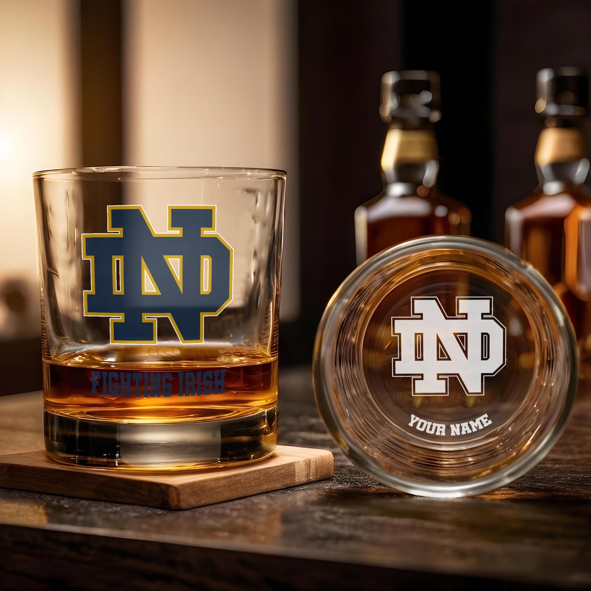 Alternative view of Notre Dame Fighting Irish Engraved Whiskey Glass Custom Your Name, Groomsman 11oz Whiskey Glass, Football Gift, Gifts for Dad EHIVM-03271494