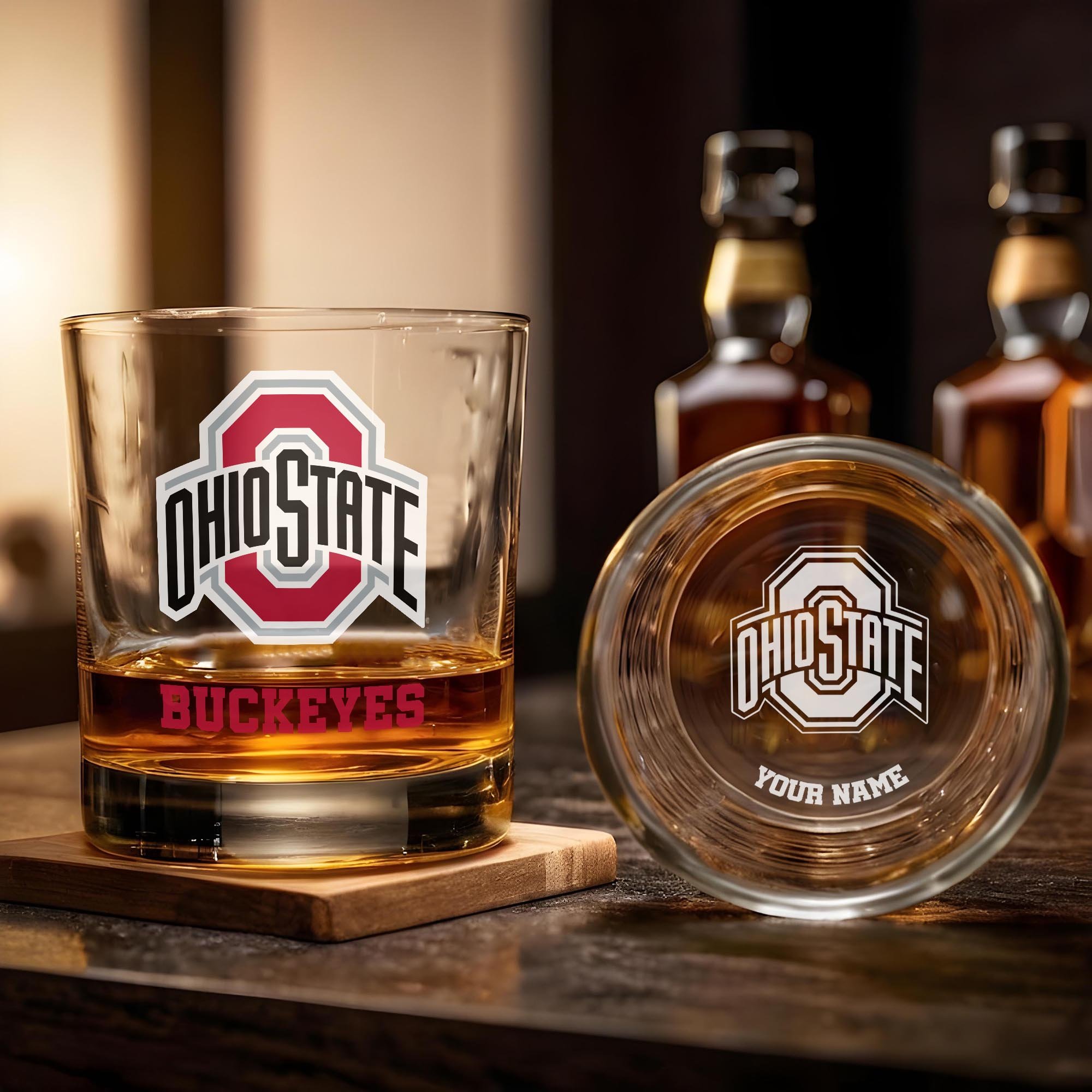 Alternative view of Ohio State Buckeyes Engraved Whiskey Glass Custom Your Name, Groomsman 11oz Whiskey Glass, Football Gift, Gifts for Dad EHIVM-03271494