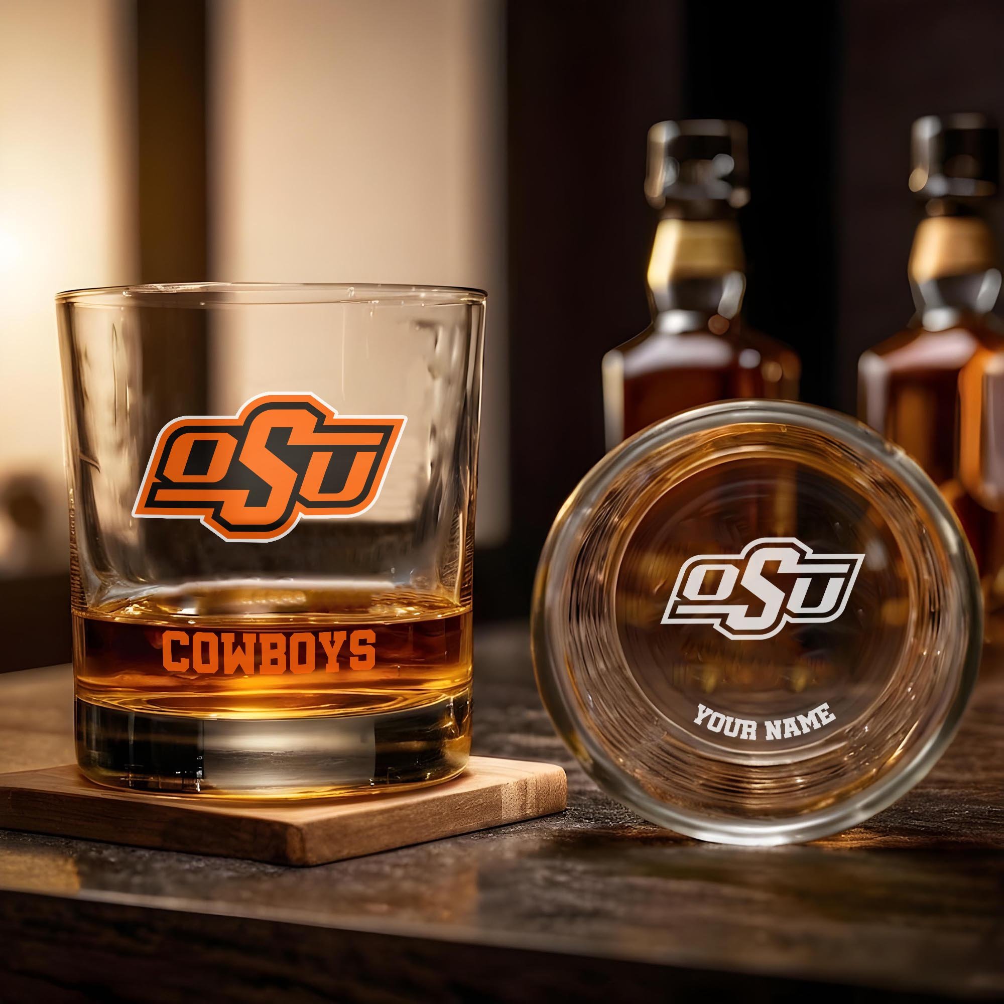 Alternative view of Oklahoma State Cowboys Engraved Whiskey Glass Custom Your Name, Groomsman 11oz Whiskey Glass, Football Gift, Gifts for Dad EHIVM-03271494