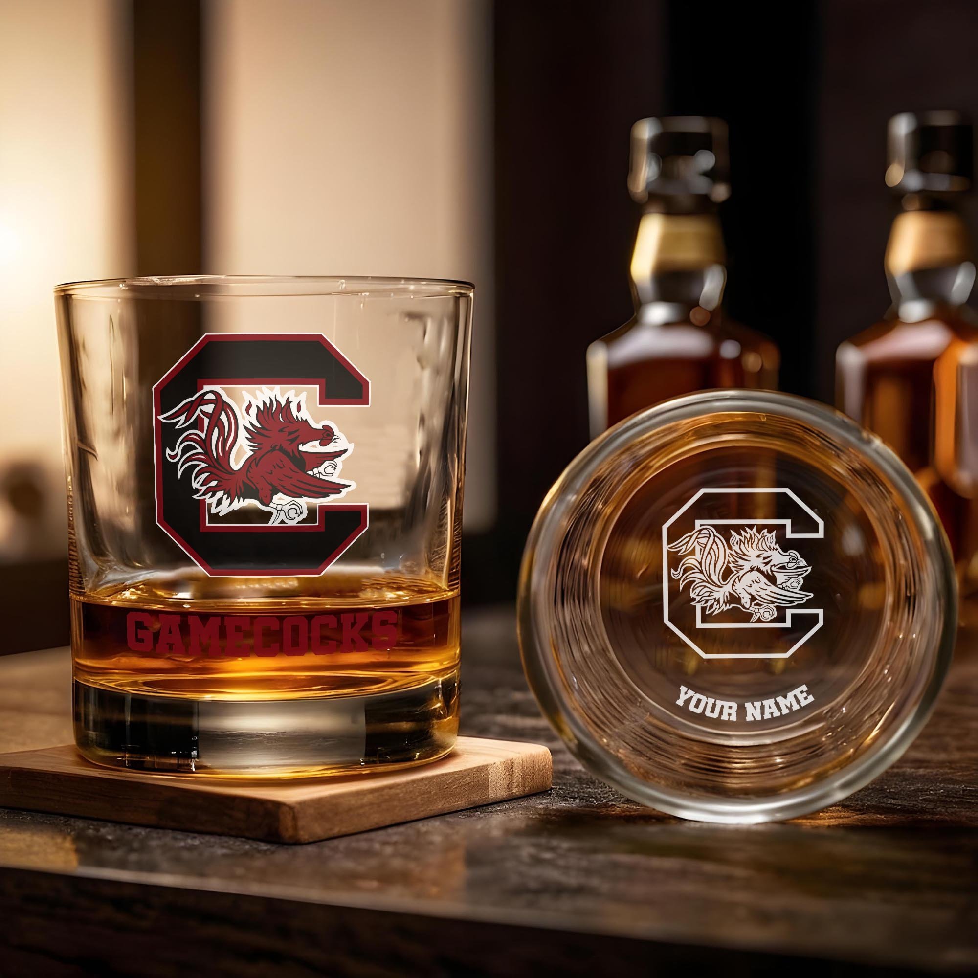 Alternative view of South Carolina Gamecocks Engraved Whiskey Glass Custom Your Name, Groomsman 11oz Whiskey Glass, Football Gift, Gifts for Dad EHIVM-03271494