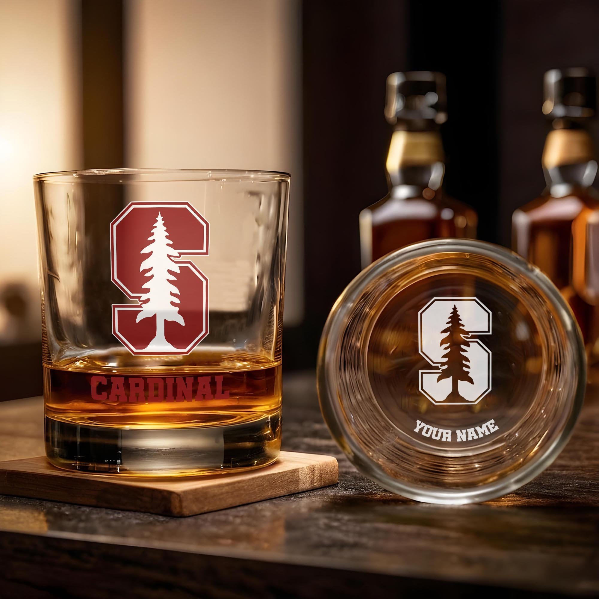 Alternative view of Stanford Cardinal Engraved Whiskey Glass Custom Your Name, Groomsman 11oz Whiskey Glass, Football Gift, Gifts for Dad EHIVM-03271494