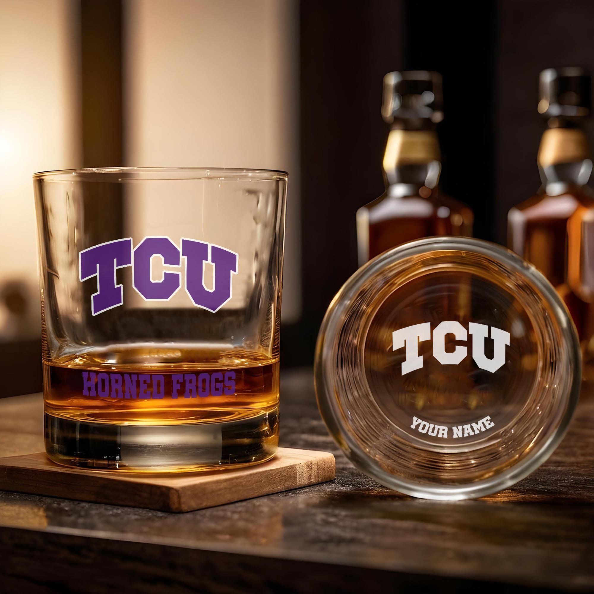 Alternative view of TCU Horned Frogs Engraved Whiskey Glass Custom Your Name, Groomsman 11oz Whiskey Glass, Football Gift, Gifts for Dad EHIVM-03271494