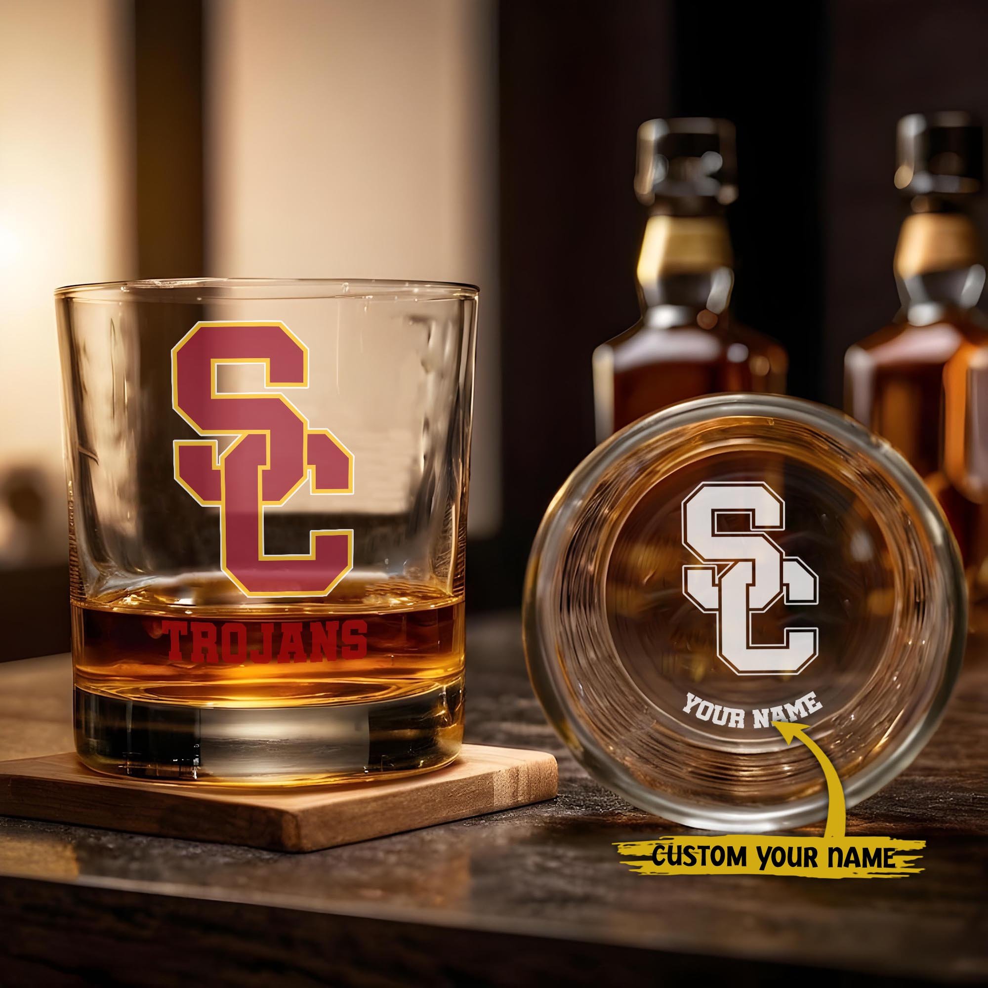 USC Trojans Engraved Whiskey Glass Custom Your Name, Groomsman 11oz Whiskey Glass, Football Gift, Gifts for Dad EHIVM-03271494