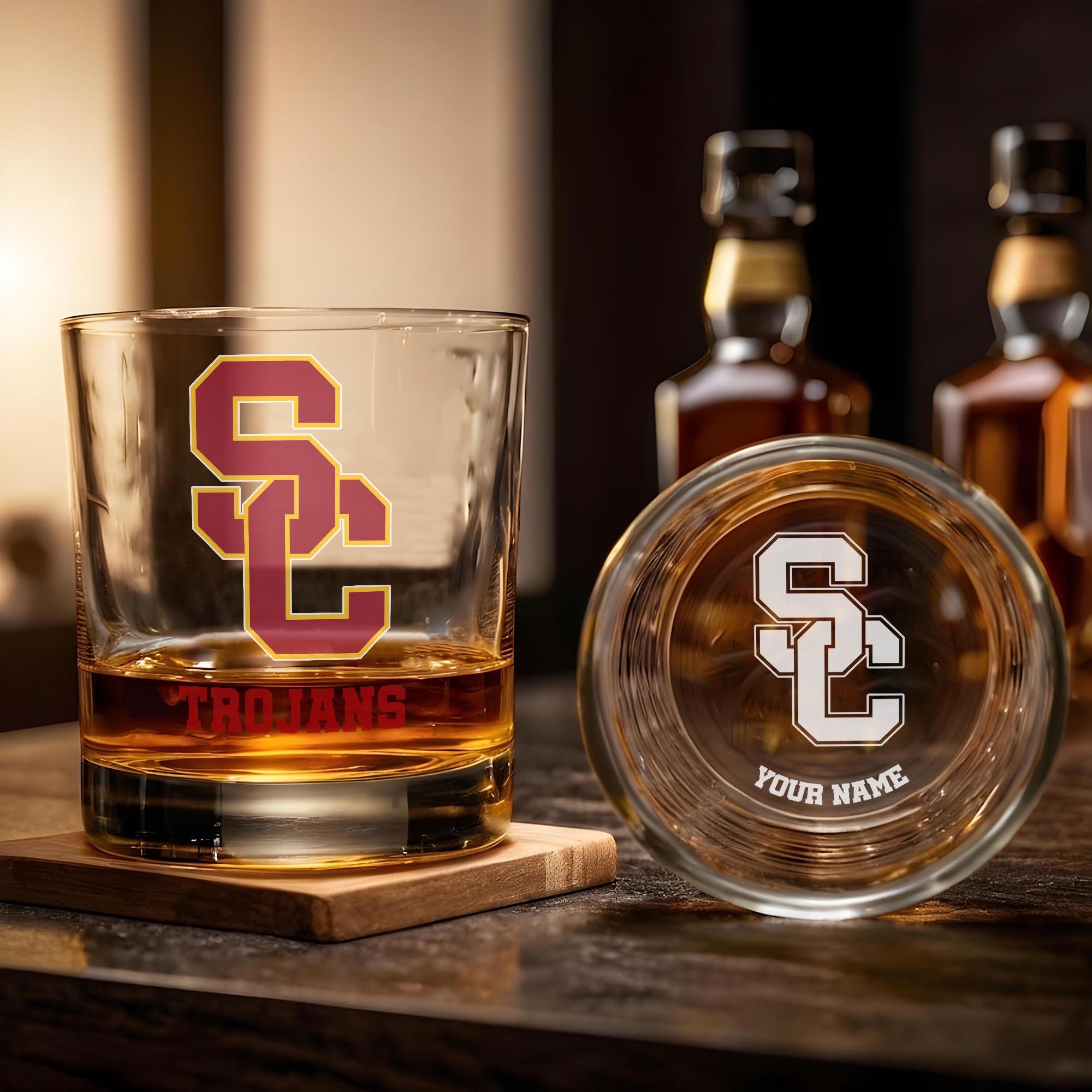 Alternative view of USC Trojans Engraved Whiskey Glass Custom Your Name, Groomsman 11oz Whiskey Glass, Football Gift, Gifts for Dad EHIVM-03271494