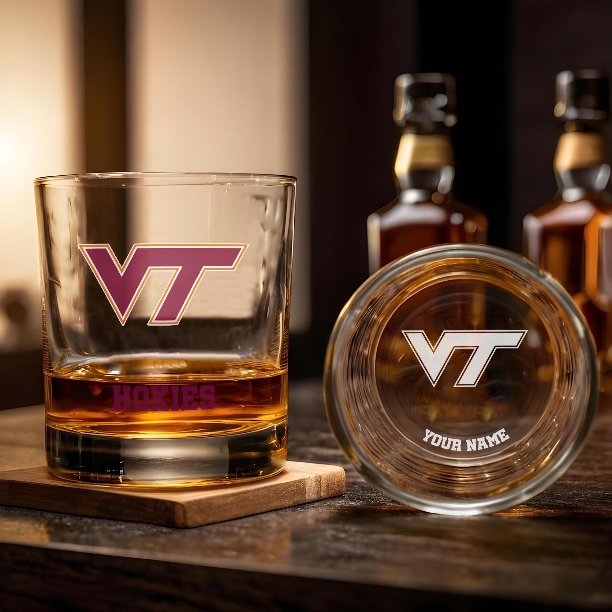 Alternative view of Virginia Tech Hokies Engraved Whiskey Glass Custom Your Name, Groomsman 11oz Whiskey Glass, Football Gift, Gifts for Dad EHIVM-03271494
