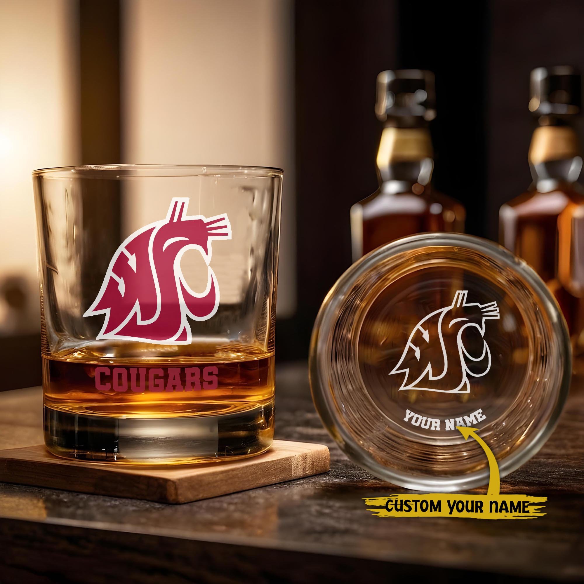 Washington State Cougars Engraved Whiskey Glass Custom Your Name, Groomsman 11oz Whiskey Glass, Football Gift, Gifts for Dad EHIVM-03271494