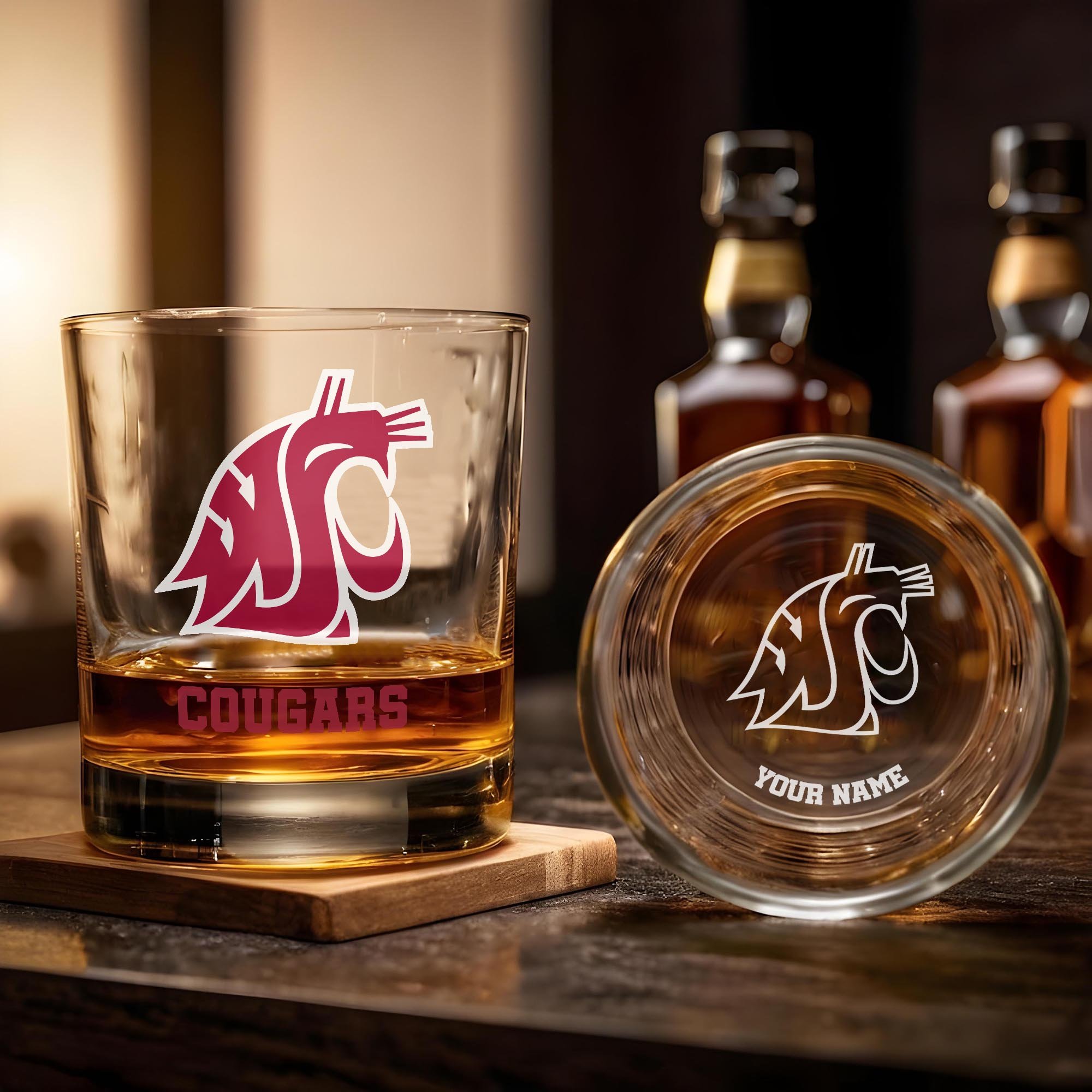 Alternative view of Washington State Cougars Engraved Whiskey Glass Custom Your Name, Groomsman 11oz Whiskey Glass, Football Gift, Gifts for Dad EHIVM-03271494