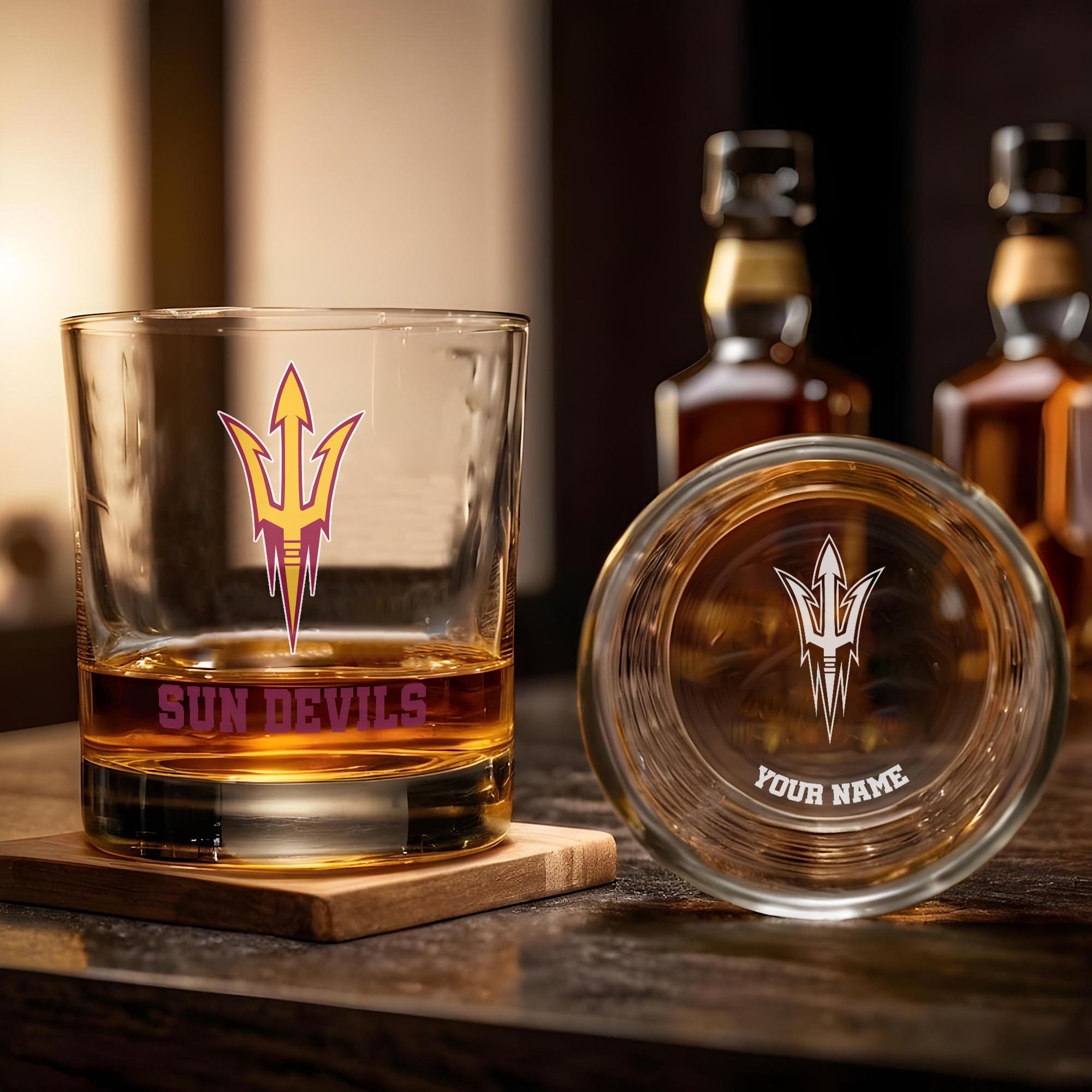 Alternative view of Arizona State Sun Devils Engraved Whiskey Glass Custom Your Name, Groomsman 11oz Whiskey Glass, Football Gift, Gifts for Dad EHIVM-03271494