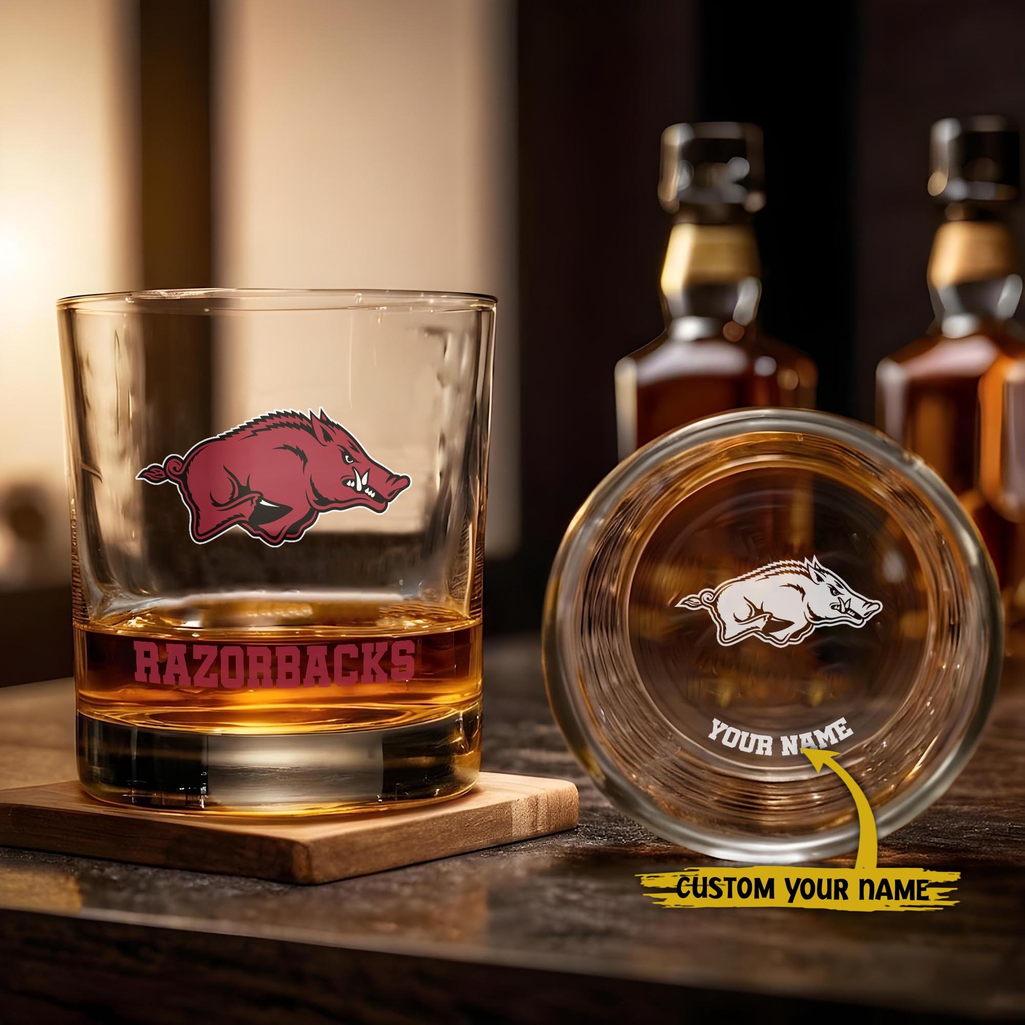Arkansas Razorbacks Engraved Whiskey Glass Custom Your Name, Groomsman 11oz Whiskey Glass, Football Gift, Gifts for Dad EHIVM-03271494