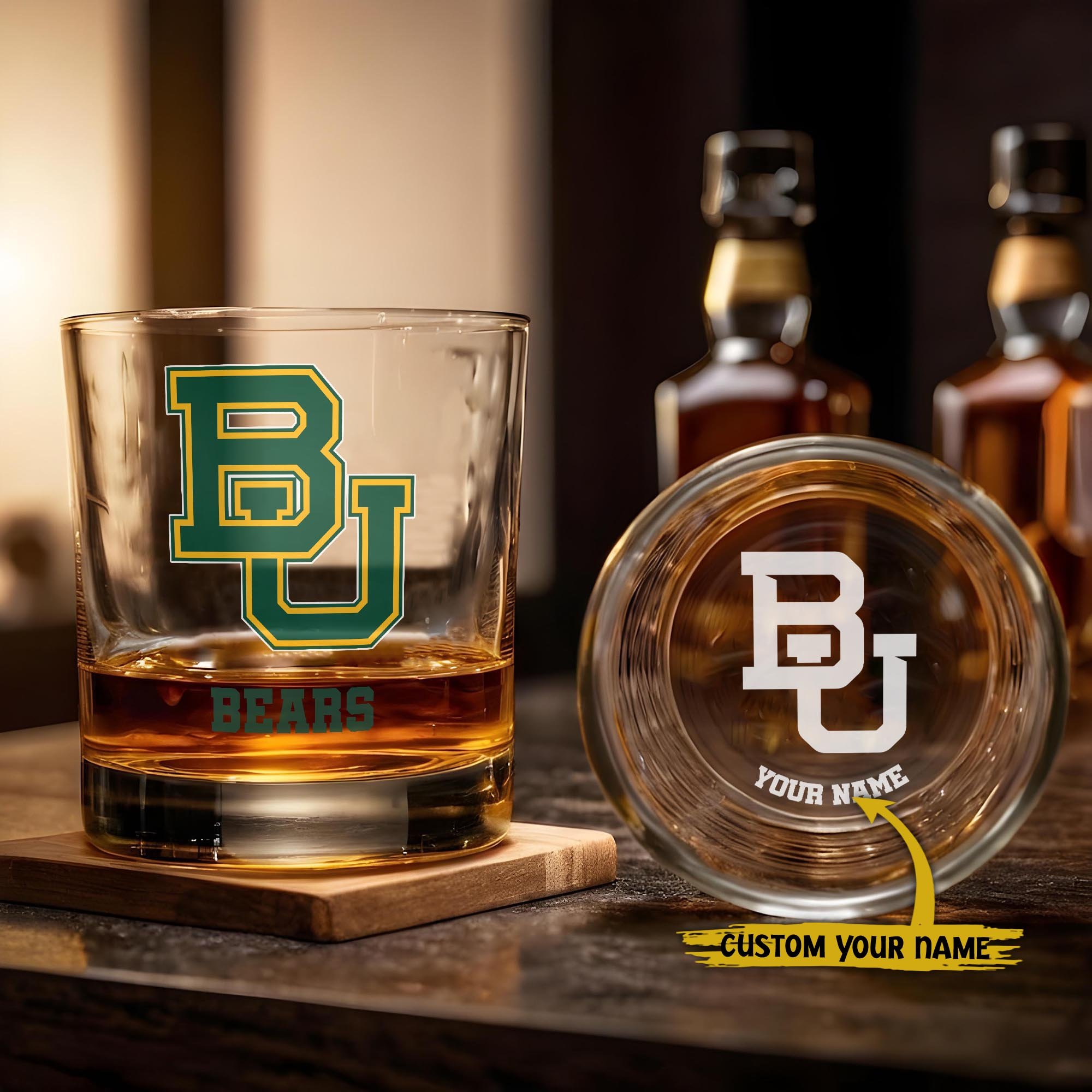 Baylor Bears Engraved Whiskey Glass Custom Your Name, Groomsman 11oz Whiskey Glass, Football Gift, Gifts for Dad EHIVM-03271494